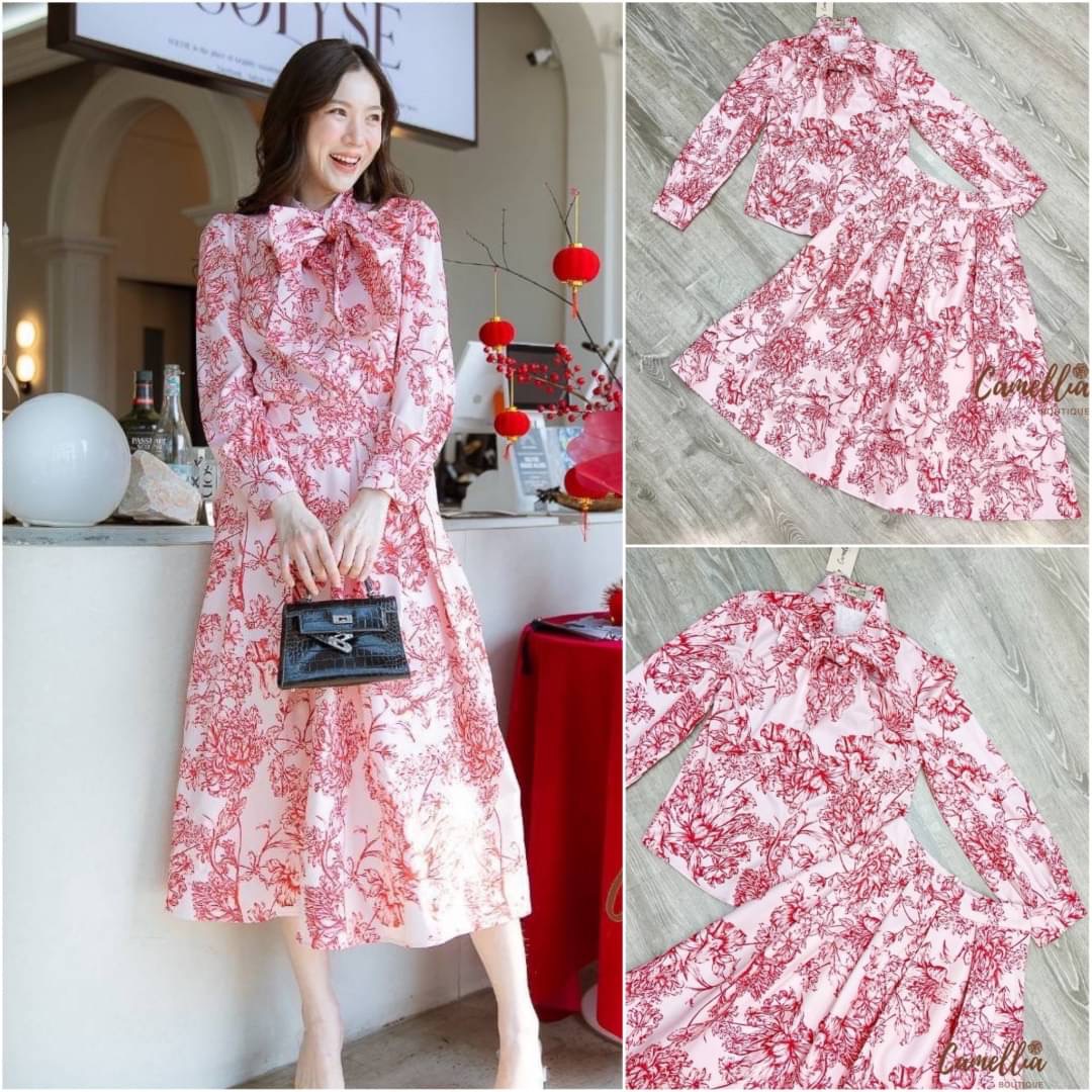 ชุดSet เสื้อเชิ๊ตคอผูกโบ + กระโปรงลายเดียวกันทั้งชุด งานผ้าพิมลายอย่างดี สวยลงตัวมากๆคะ สินค้าคุณภาพ (พร้อมส่ง)