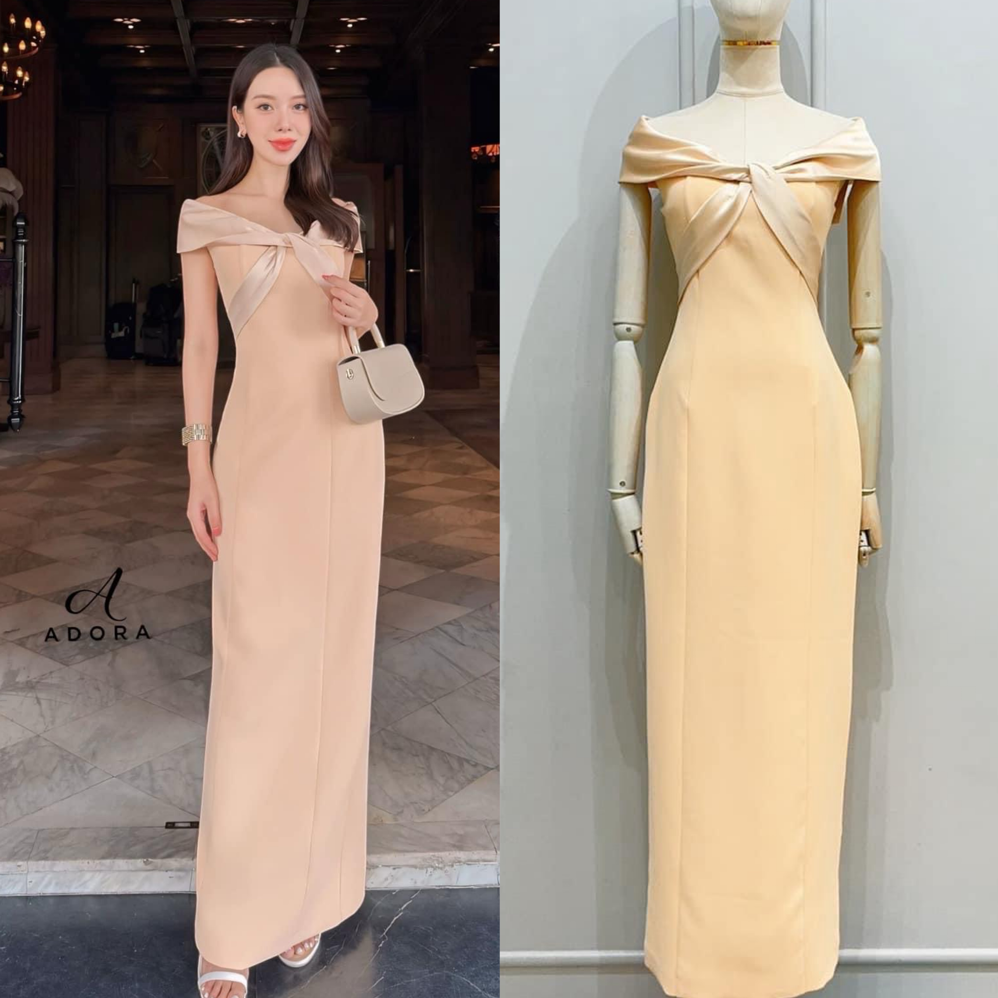 เดรสปาดไหล่ช่วงอกตัดต่อผ้าดีไซน์ไขว้อก เสริมฟองน้ำ ตัวเดรสใช้เนื้อผ้าเกรดพรีเมี่ยมทั้งตัว ดีไซน์กระโปรงทรงสอบยาว ผ่าหลัง งานมีซับใน ใส่สบาย : สินค้าคุณภาพ (พร้อมส่ง)