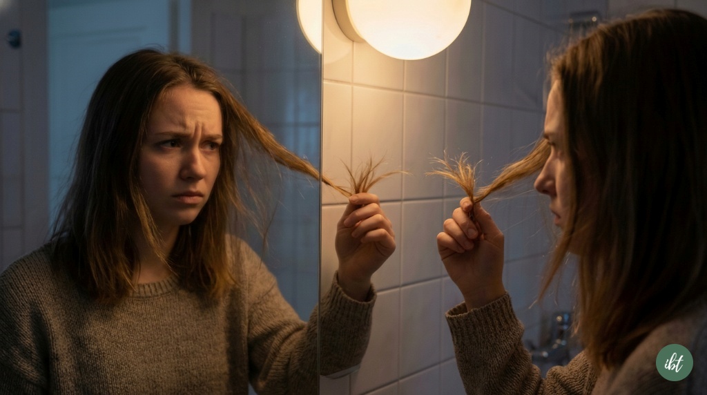 ความเชื่อผิดๆ เรื่องการหมักผมที่ทำให้ผมเสีย ผู้หญิงส่องกระจกด้วยความกังวล