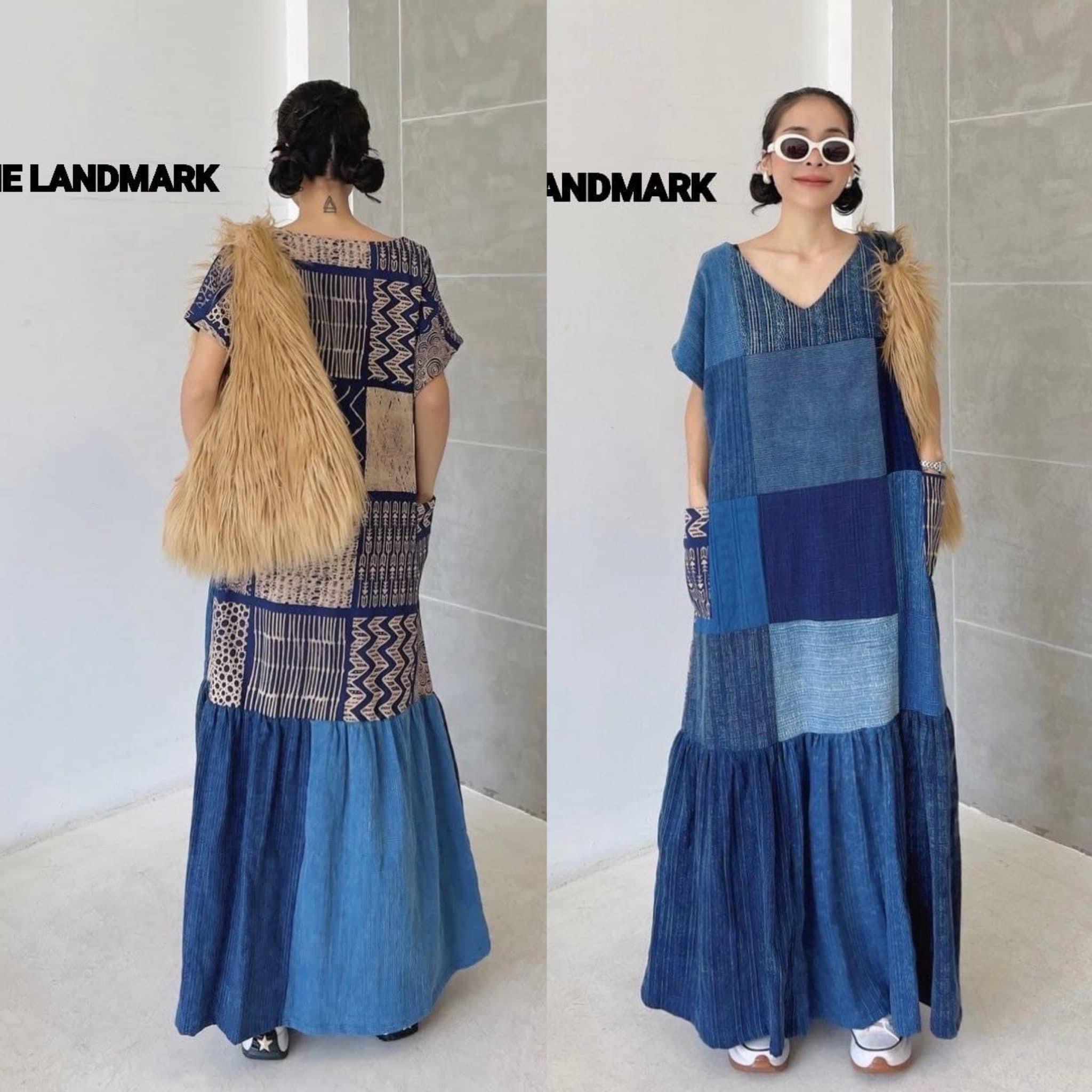 เดรสยาวคอV งานตัดต่อผ้าสโตนเกรดPremium ด้านหน้าและชายชุดใช้ผ้าสโตนหลายชนิด มาเย็บต่อรวมกัน ด้านหลังแต่งผ้ากัดลายเต็มผืน งานดีไซน์ต่อชายรูดย้วยสวยๆ ใส่สบาย : สินค้าคุณภาพ (พร้อมส่ง)