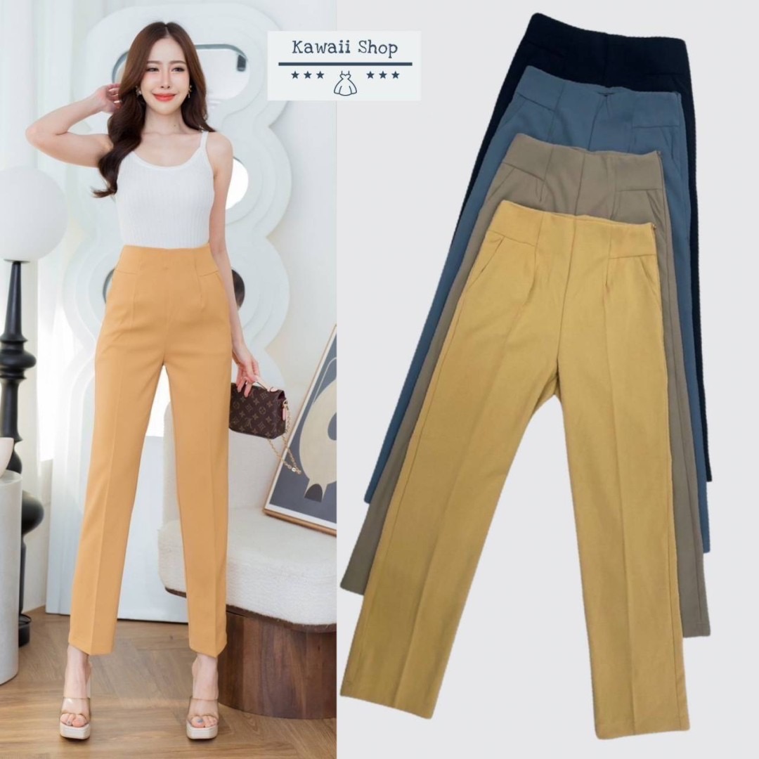 กางเกง9ส่วน กระเป๋าข้าง ติดตะขอ ซิปข้าง เนื้อผ้าลิลลี่ ใส่สบาย : สินค้าคุณภาพ (พร้อมส่ง)