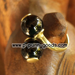 แหวนทองเหลือง หินแบล็คอาเกต เม็ดกลม