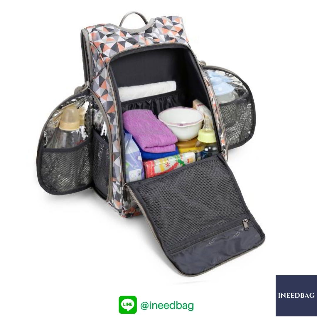 Ecosusi กระเป๋าคุณแม่ กระเป๋าสัมภาระคุณแม่ กระเป๋าแม่ลูกอ่อน แบบเป้ มาพร้อมแผ่นรองเปลี่ยนผ้าอ้อม, สายคล้องรถเข็น, ช่องเก็บความร้อน-เย็น, ช่องเก็บทิชชู่เปียก (Light Orange)