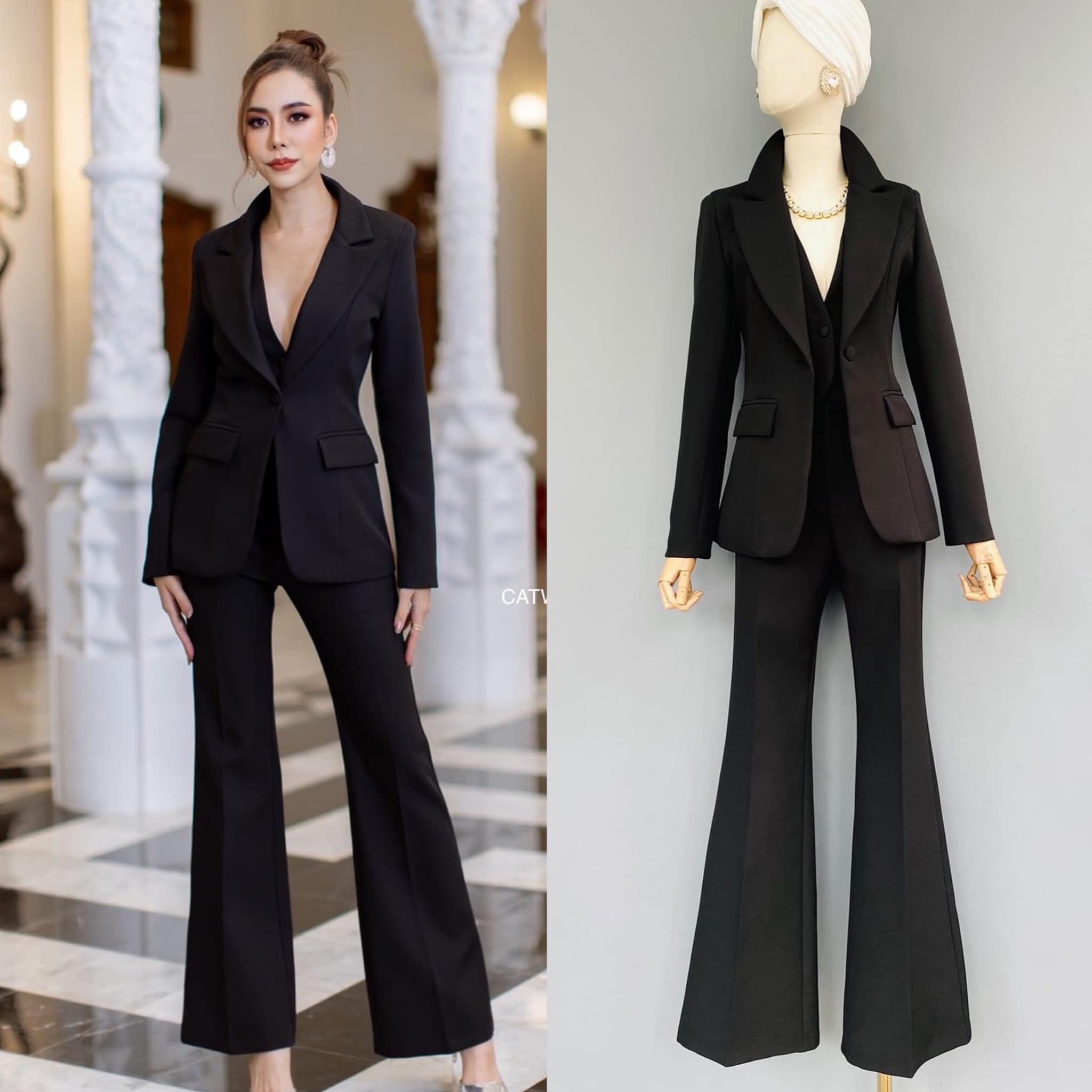 ชุด BLAZER 3ชิ้น BLAZERเป็นทรงเข้ารูป มาพร้อมกับเสื้อกั๊กครอปแขนกุด ทรงเข้ารูปคอวี มาคู่กับกางเกงทรงขาบาน งานผ้าเกรดเอ ใส่สบาย . สินค้าคุณภาพ (พร้อมส่ง).