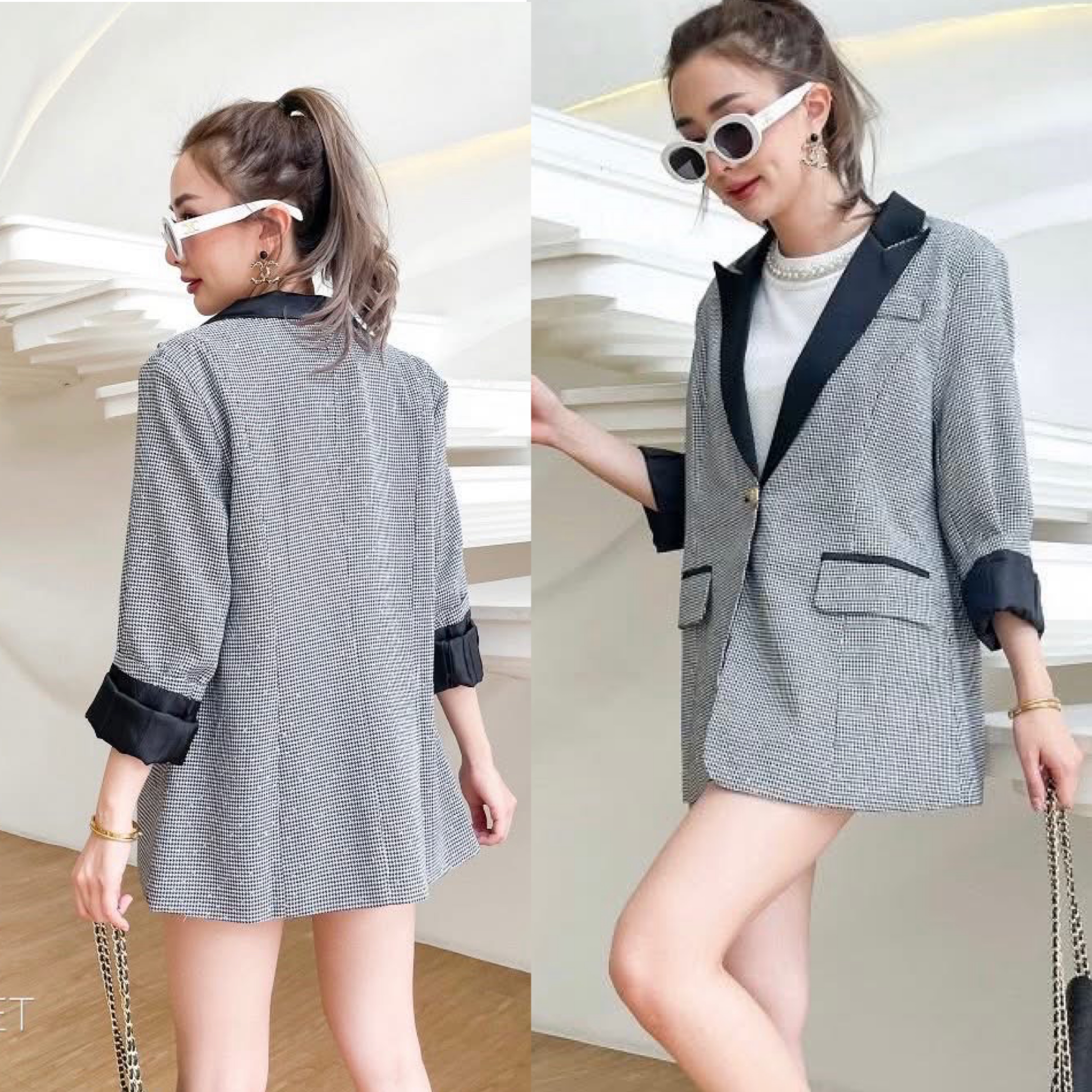 เสื้อBlazer ผ้าสูทชิโนริเล็กวิ้งๆใส่ทำงานได้ ใส่ลำรองสวย ซับในทั้งตัว กระเป๋าจริงด้านหน้า ใส่สบาย : สินค้าคุณภาพ (พร้อมส่ง)