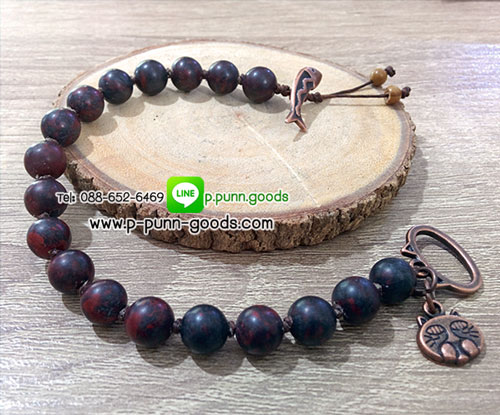 ข้อมือเชือกเทียน Brecciated Jasper 8 มม. ตะขอแมวเหมียว