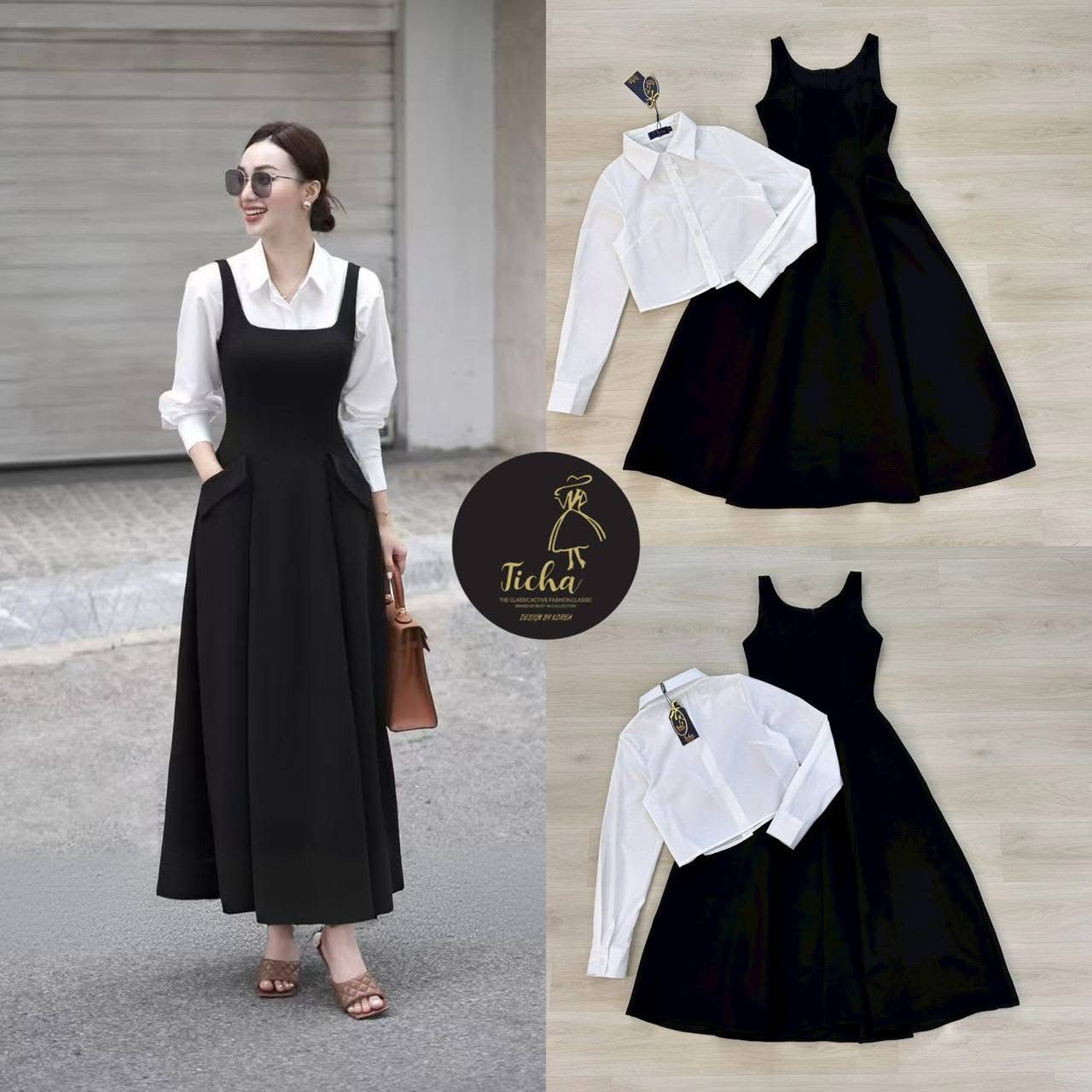 Set 2 ชิ้น เดรสยาว+ เสื้อครอปแขนยาว ใส่สบาย : สินค้าคุณภาพ (พร้อมส่ง)