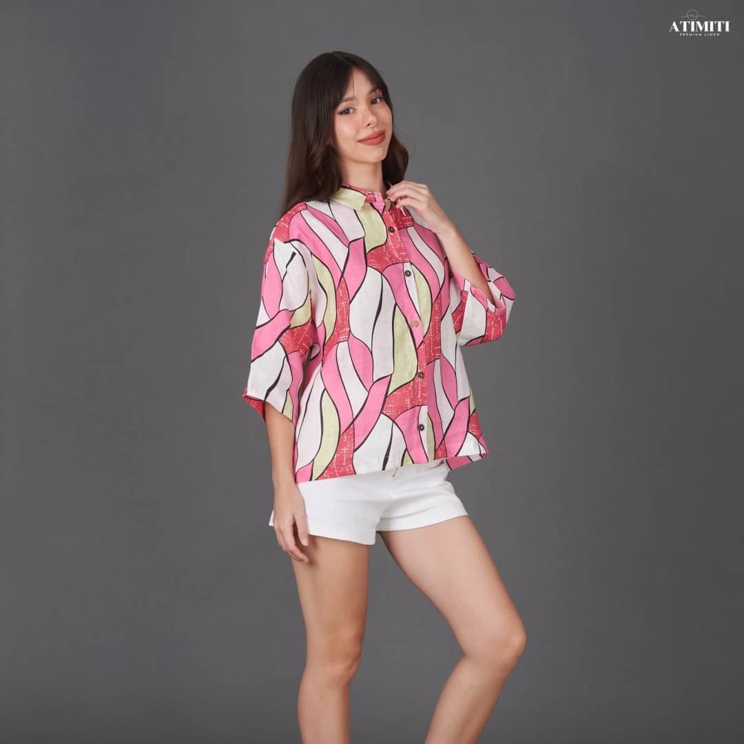 เสื้อเชิ้ตแขนสามส่วน ลินินแท้ 100% ลายกราฟิกสุดชิค ใส่สบาย : สินค้าคุณภาพ (พร้อมส่ง)