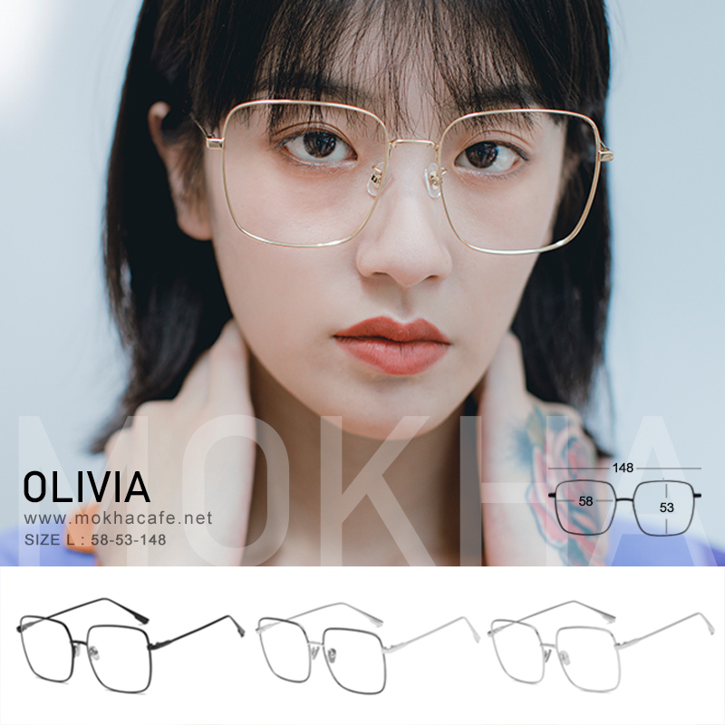 OLIVIA - black แว่นทรงเหลี่ยม กรอบโลหะ Oversize กว้าง 148 มม. (sizeL) H53