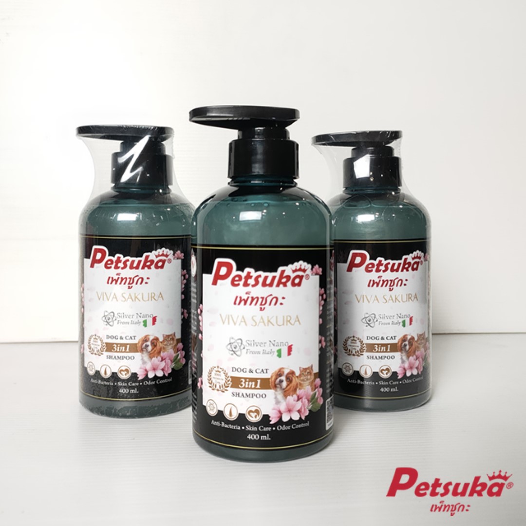 แชมพูสุนัขและแมวเพ็ทซูกะ 3in1 (พรีเมี่ยม) VIVA SAKURA ขนาด 400ml