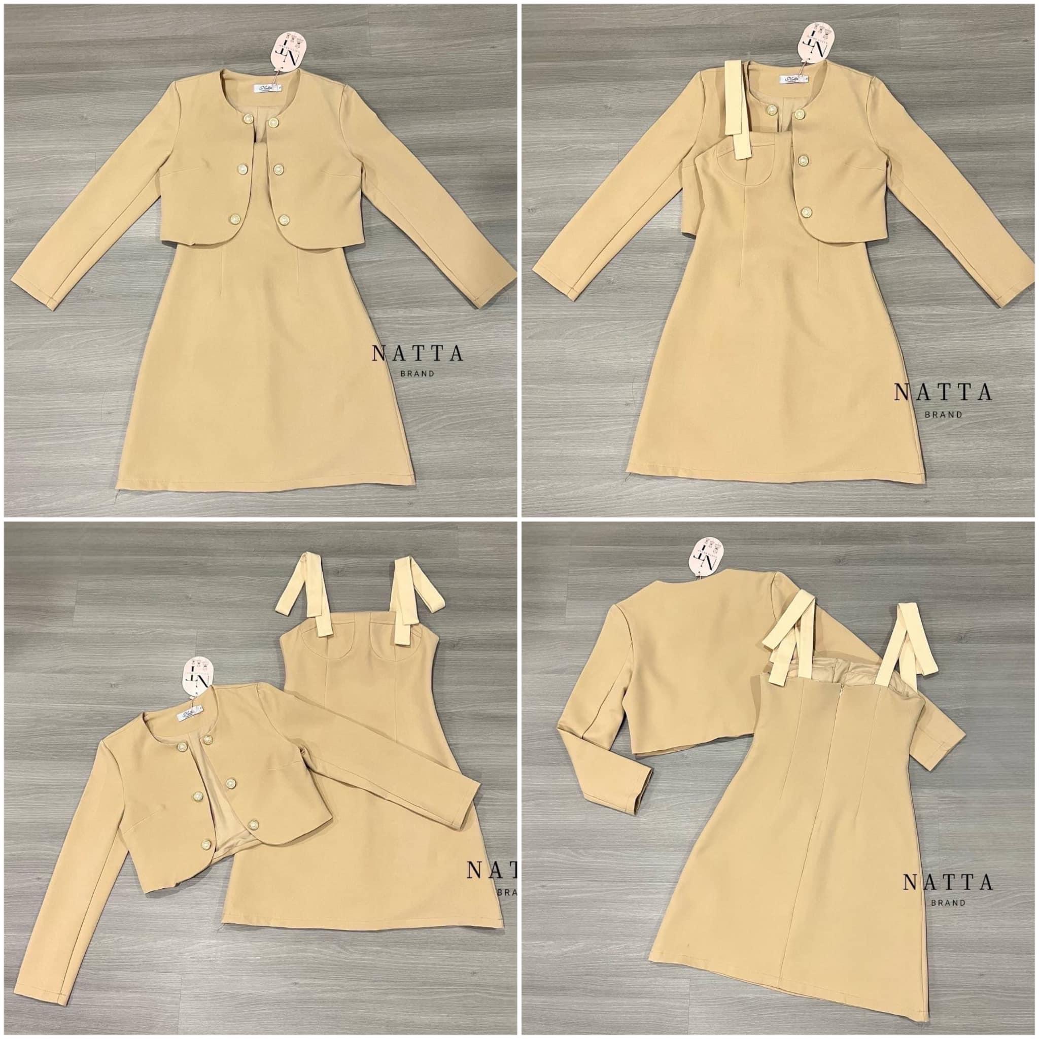 ชุดเดรสสีครีม แต่งดีเทลสายเป็นโบว์ น่ารักมากจ้า เสริมฟองน้ำตรงหน้าอก มาพร้อมเสื้อคลุมสีครีม สินค้าคุณภาพ (พร้อมส่ง)