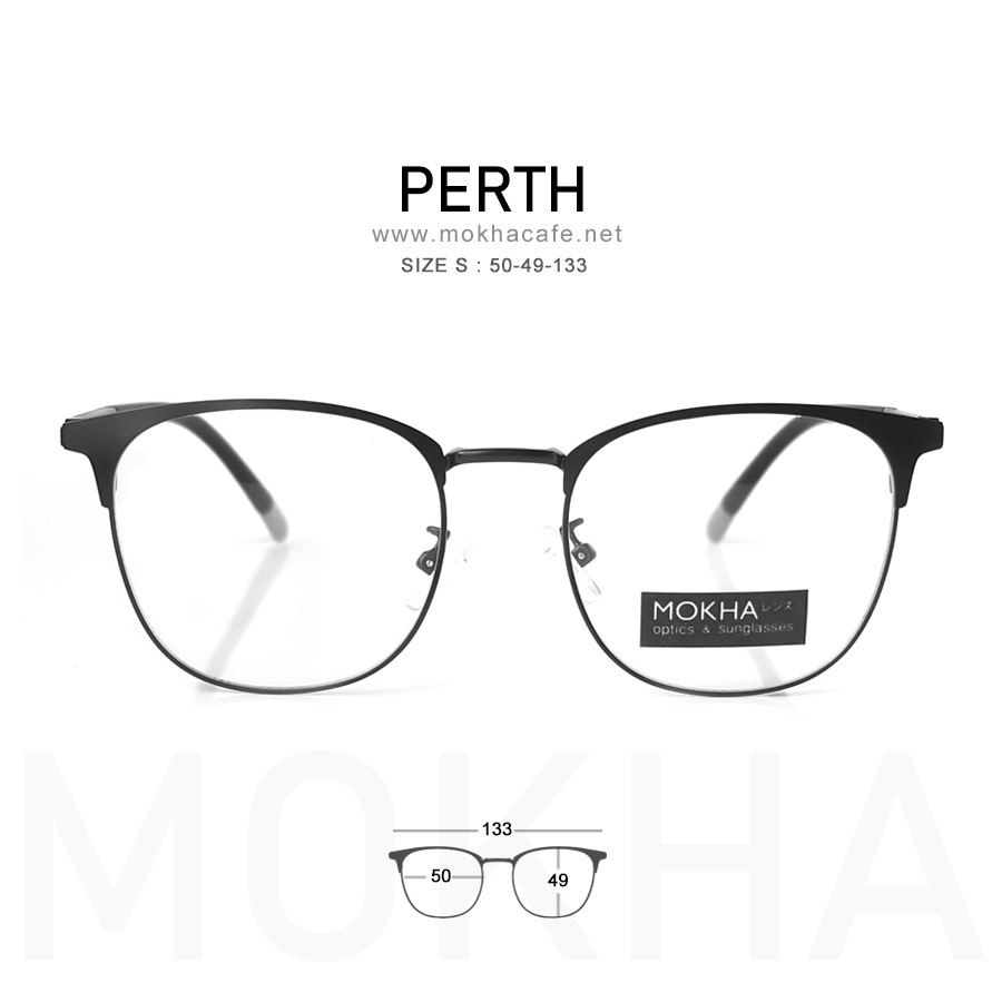 PERTH - black กรอบแว่นโลหะ กรอบทรงเหลี่ยม ขาสปริง clubmaster กว้าง 133 มม. (sizeS) H49