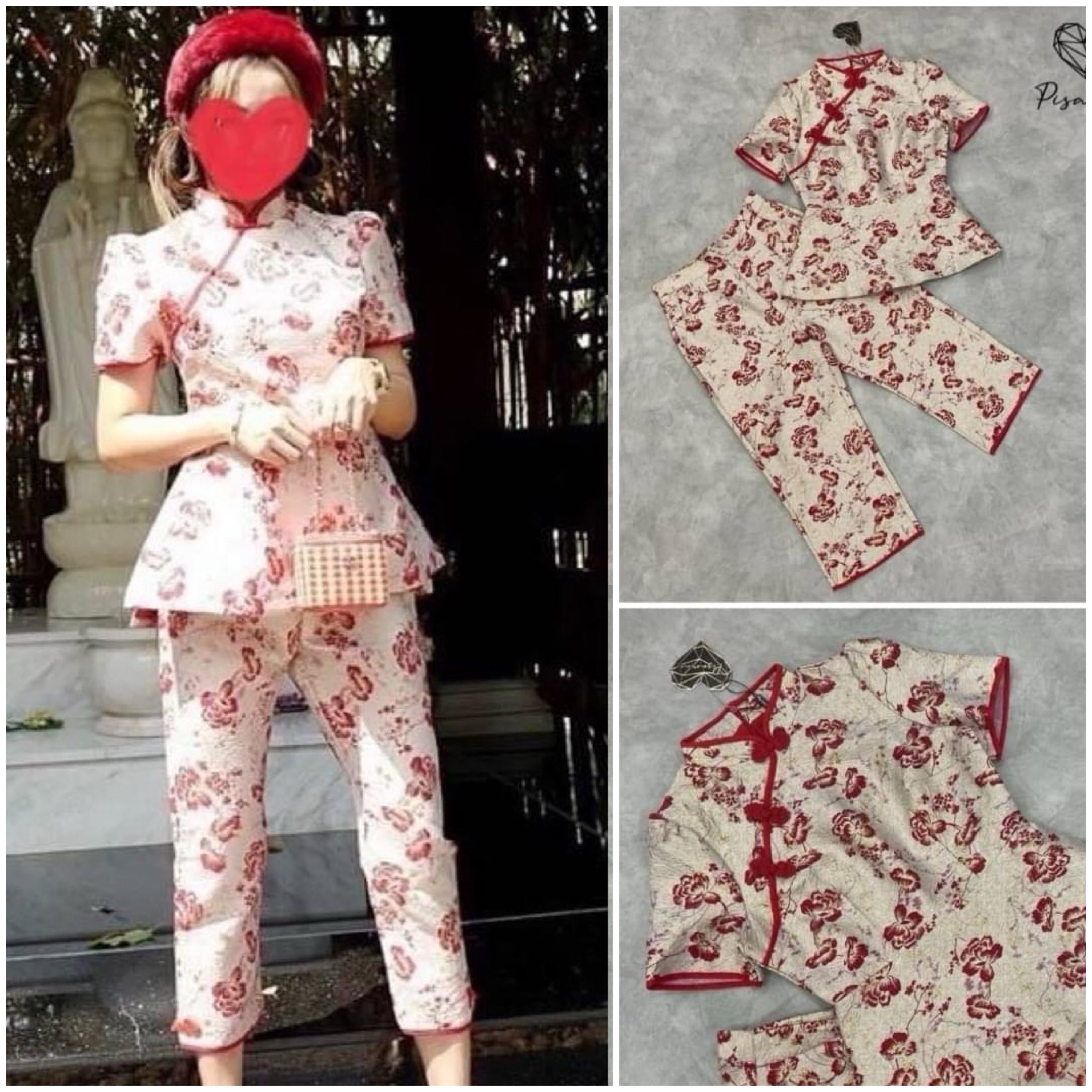 เซ็ตเสื้อคอจีนงานผ้าทอสีชมพู ทรงผ่าหน้า มาคู่กับกางเกงขายาว5ส่วน ใส่สบาย สินค้าคุณภาพ (พร้อมส่ง)