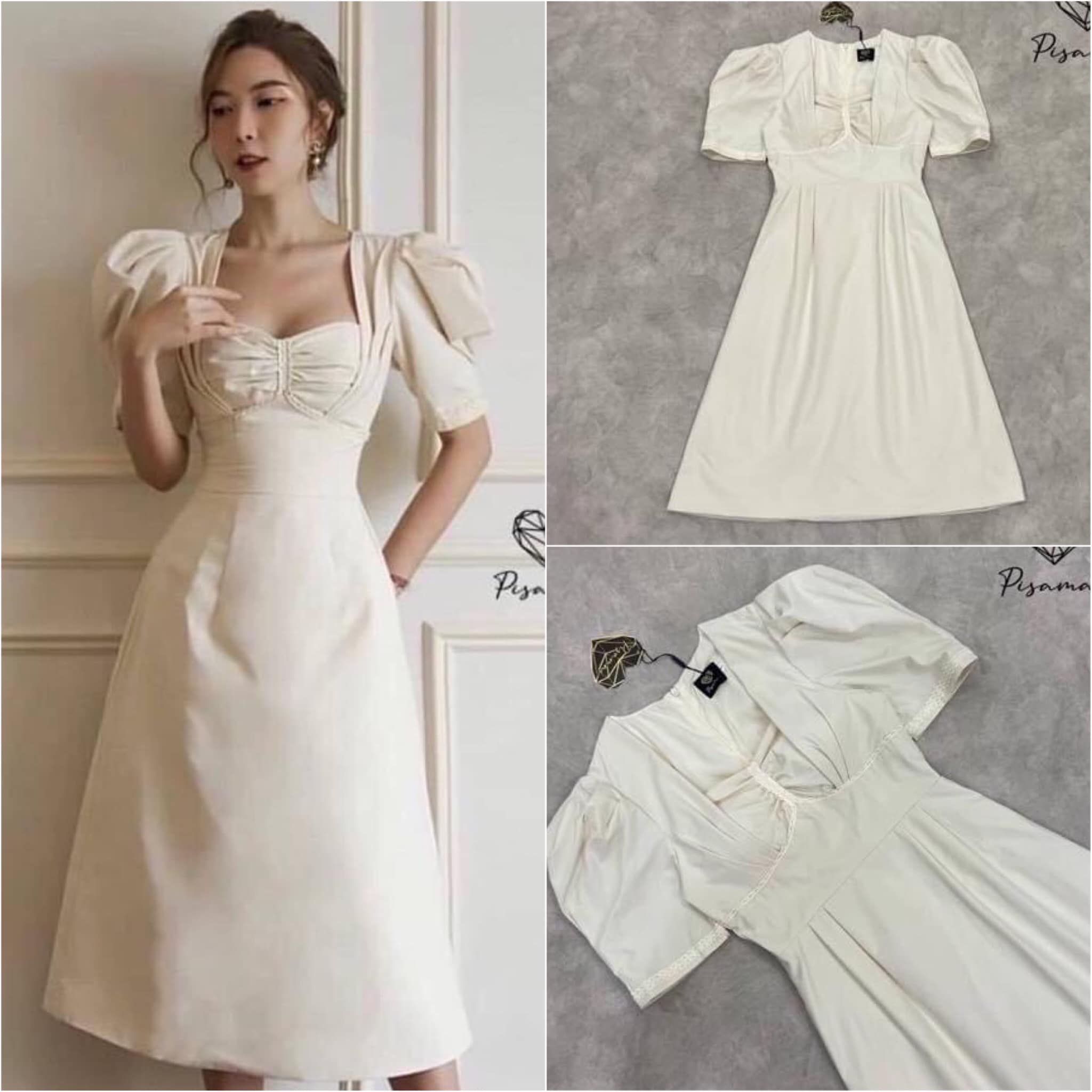 เดรส5ส่วนสีครีมตรงตีเกร็ดช่วงอก มาในดีไซน์เรียบหรู ดูแพง สินค้าคุณภาพ (พร้อมส่ง)