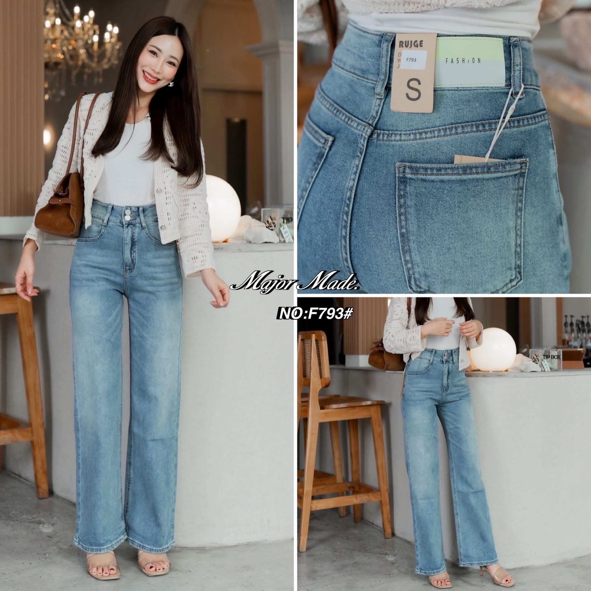 กางเกงยีนส์ขากระบอก ทรงขาตรง เอวสูง บอกเลยรุ่นนี้เนื้อผ้ายีนส์ยืดอย่างดี ผ้านิ่มมากกกค่ะ ฟอกสีสวย ใส่สบาย : สินค้าคุณภาพ (พร้อมส่ง)