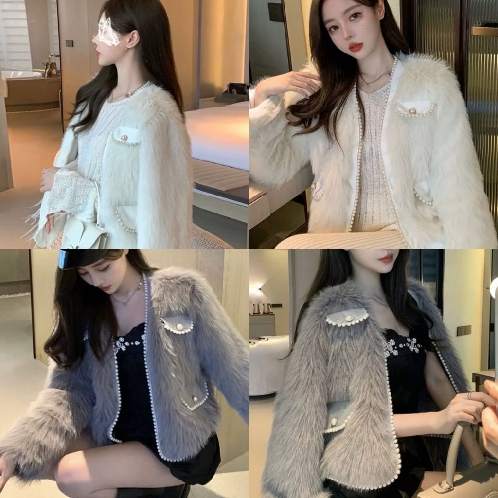 เสื้อคลุมแขนยาวขนมิ้งค์ฟู ๆ คอวีช่วงขอบ และฝากระเป๋าหลอกตัดด้วยหนังแต่งมุกติดปลายขอบ แต่งตะขอติด 1 อัน งานสวยด้านในบุซับใน ใส่สบาย : สินค้าคุณภาพ (พร้อมส่ง)