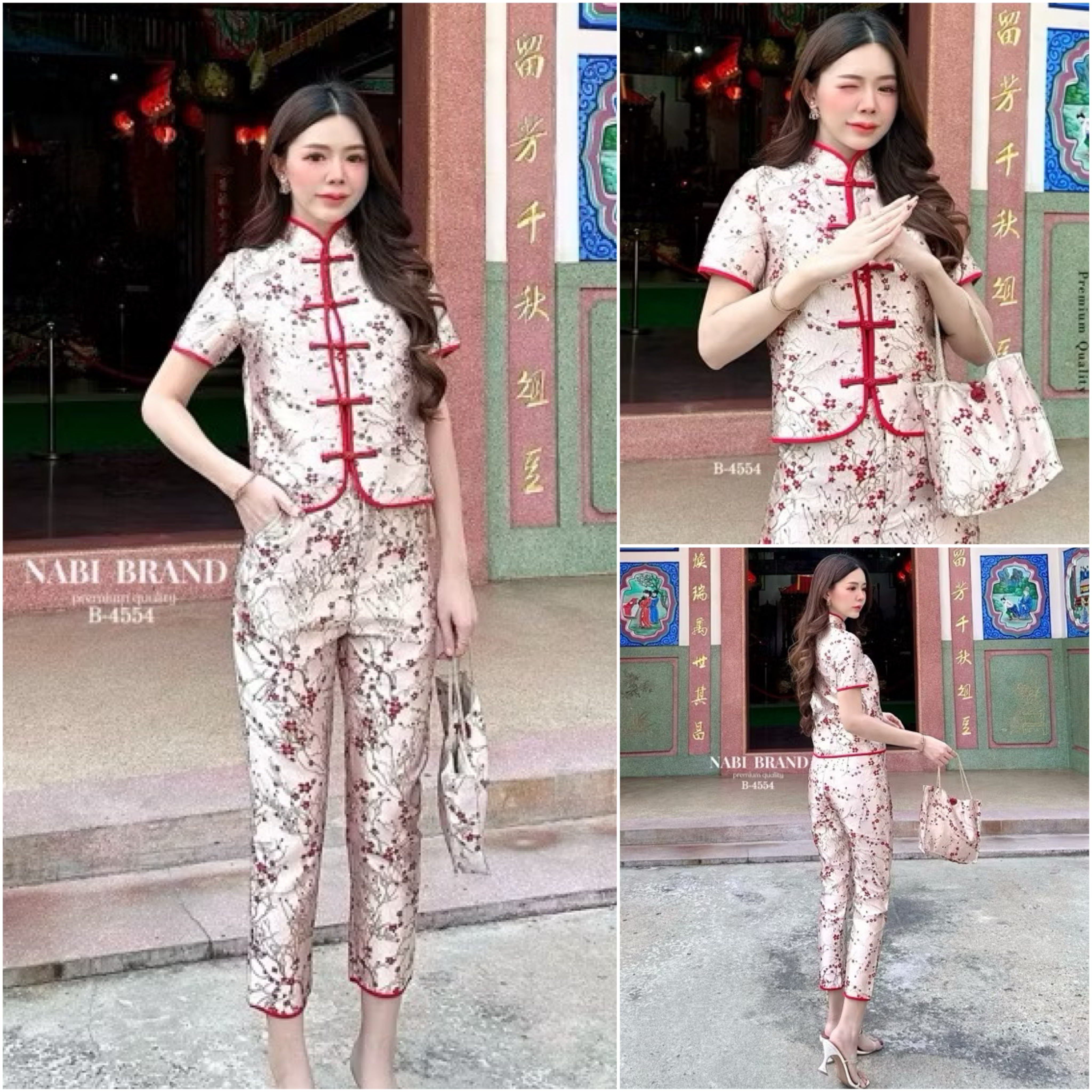 Set 3 ชิ้น รับอั๋งเปา เสื้อผ้าทอแขนสั้น กระดุมจีน กุ้นสีแดง และ กางเกงขายาว กุ้นสีแดง ลายสวยมากก กางเกงซิบหน้า และจัดเต็มด้วยกระเป๋า ถือรับซอง ใส่สบาย : สินค้าคุณภาพ (พร้อมส่ง)