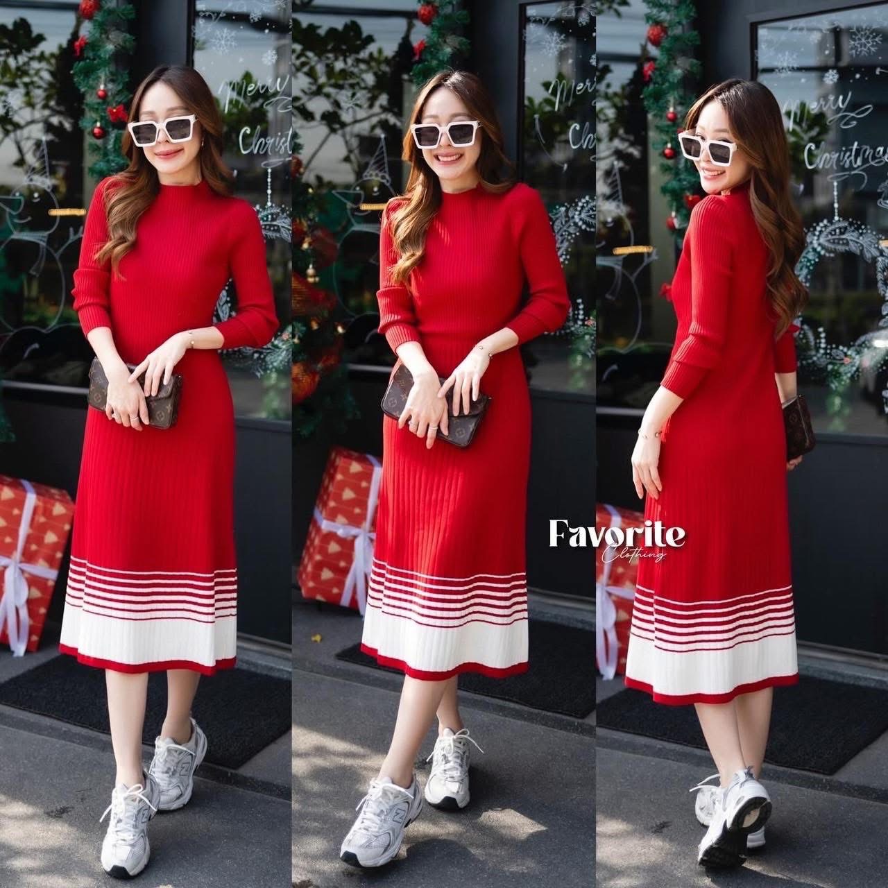 เดรสไหมพรมแขนยาวคอปิด ดีเทลทอลาย ช่วงชายกระโปรง งานไหมพรมผ้าร่องเนื้อดี ใส่สบายมาก ใส่สบาย : สินค้าคุณภาพ (พร้อมส่ง)