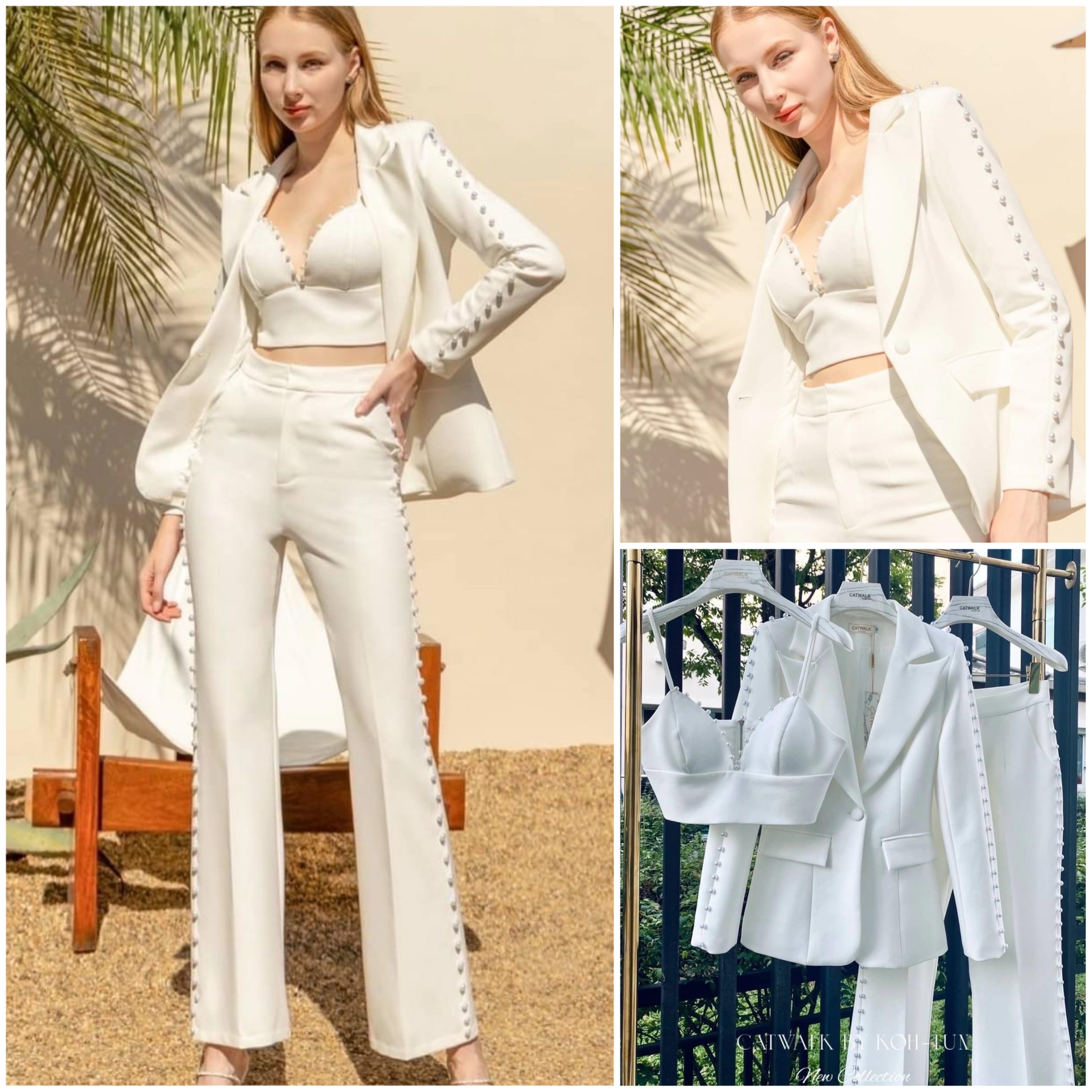 เซตBLAZER 3 ชิ้น เนื้อผ้าเกรดเอ ตัวBLAZER เป็นทรงกึ่งเข้ารูปทรงสไตล์เท่ห์ๆ ช่วงแขนแต่งด้วย หมุดมุกเรียงเม็ดโทนสีตามตัวชุดดูหรูมาก ด้านในมีซับ+เสื้อครอปสายเดี่ยวทรงเข้ารูปตามตัว +กางเกงเป็นทรงขาม้า ใส่สบาย สินค้าคุณภาพ (พร้อมส่ง)