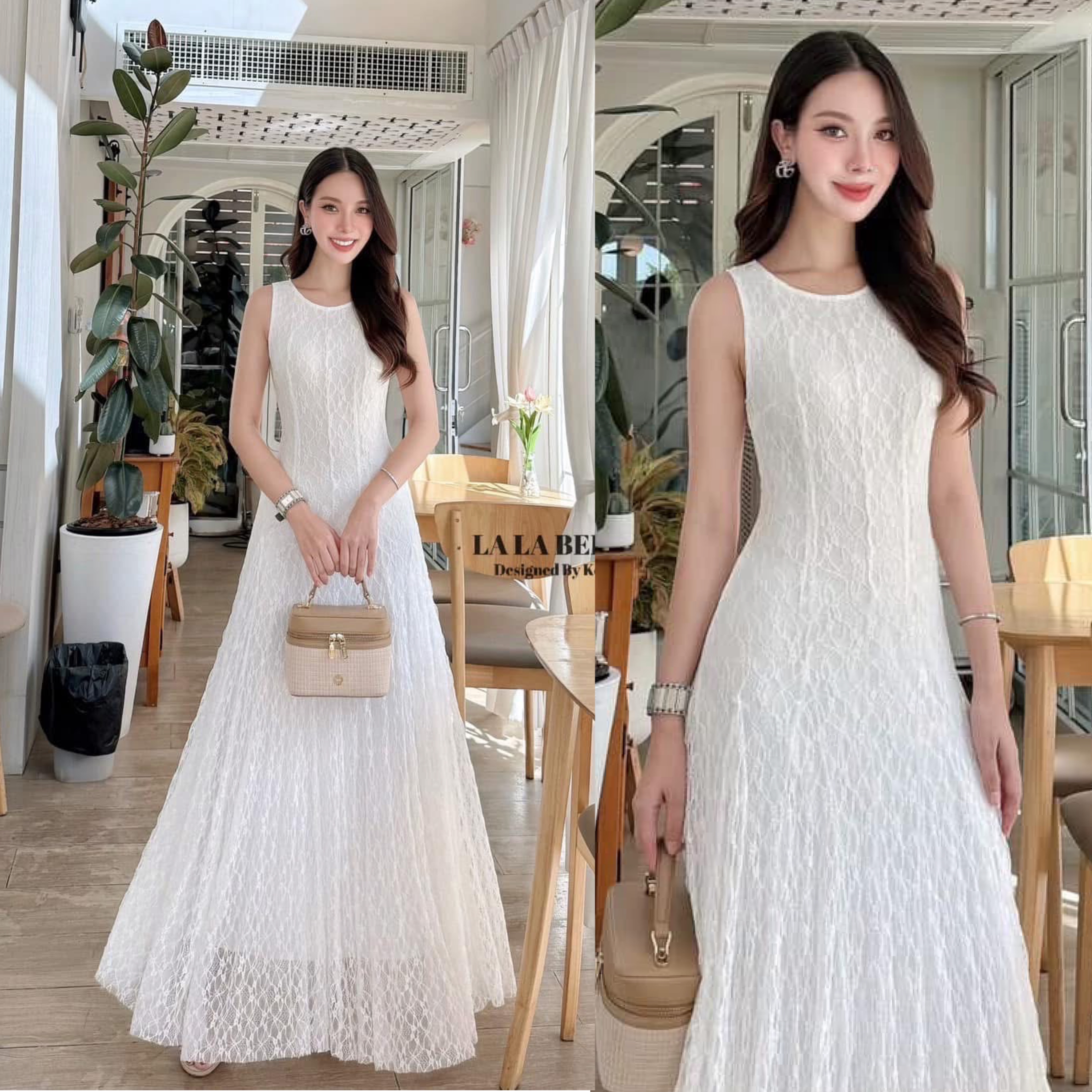 แม็กซี่เดรสลูกไม้นุ่มยืดมีเทคเจอร์ในตัวอลังการกระโปรงกรุยกราย ใส่สบาย : สินค้าคุณภาพ (พร้อมส่ง)