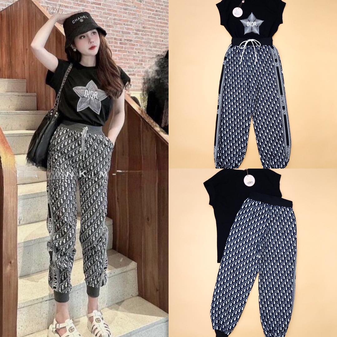 Set เสื้อแขนล้ำ เนื้อผ้ายืดเนื้อดี ปักลายตัวดาวช่วงอก แมทช์กับกางเกงวอร์ม ขายาวทรงสวย เอวยางยืด จั้มปลายขา เนื้อผ้า ดีใส่สบาย สินค้าคุณภาพ (พร้อมส่ง)