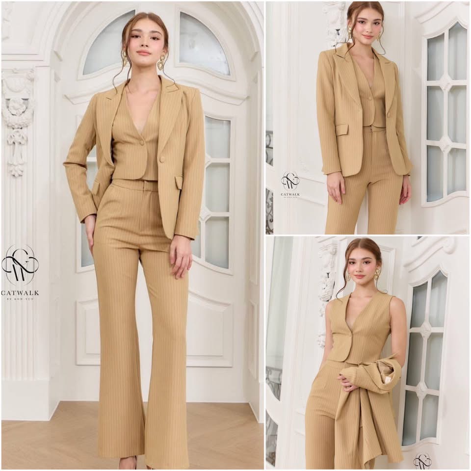 เซตBLAZER 3ชิ้น เสื้อกั๊ก+เสื้อสูท+กางเกงขาบาน เนื้อผ้าทอลายในตัว งานผ้าเกรดเอ เนื้อผ้าหนานุ่มใส่สบาย BLAZER เป็นทรงเข้ารูป ใส่สบาย : สินค้าคุณภาพ (พร้อมส่ง)