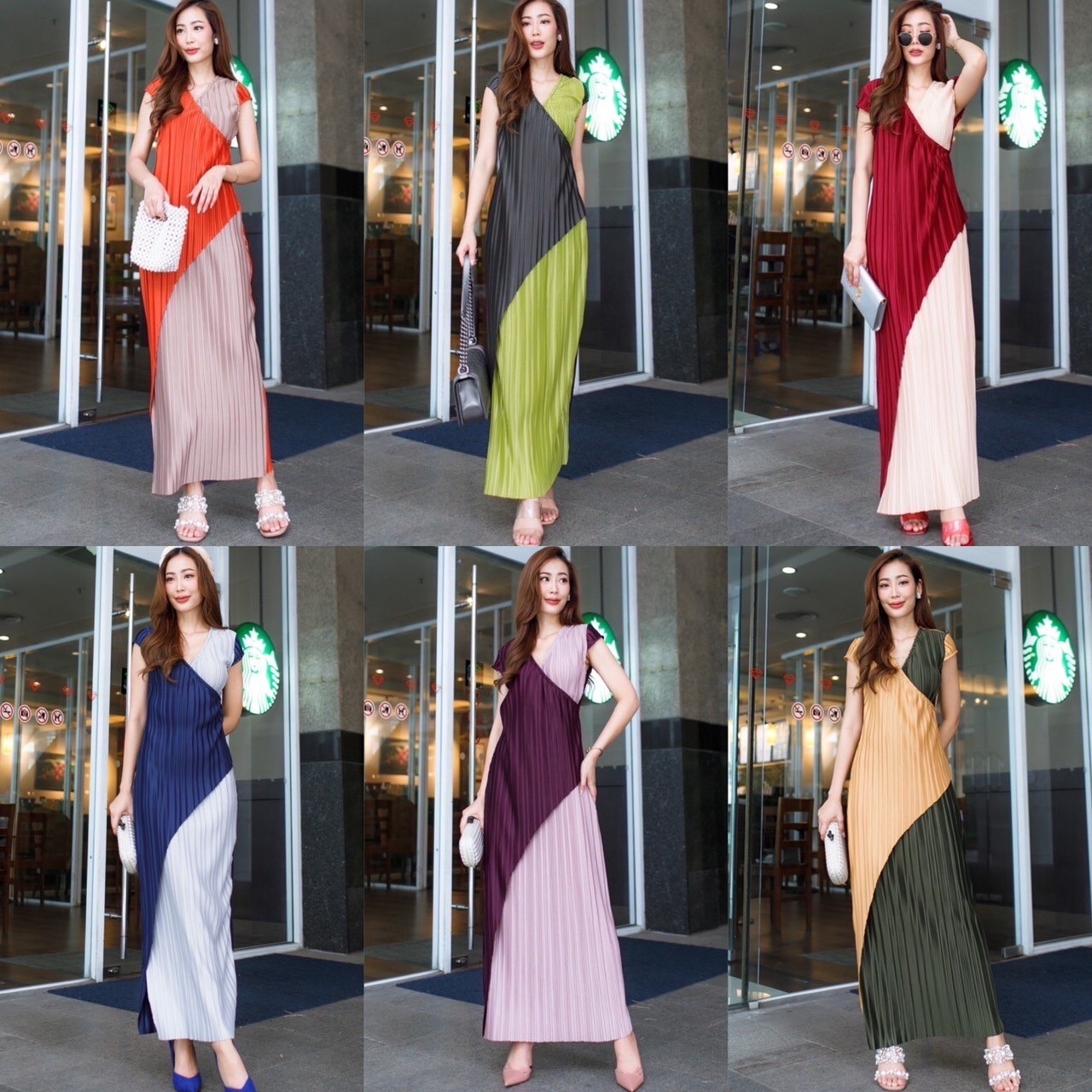 เดรสอัดพลีสแขนครอปตุ๊กตา ทรงคอวี ผ่าด้านข้างเล็กๆ สินค้าคุณภาพ (พร้อมส่ง)