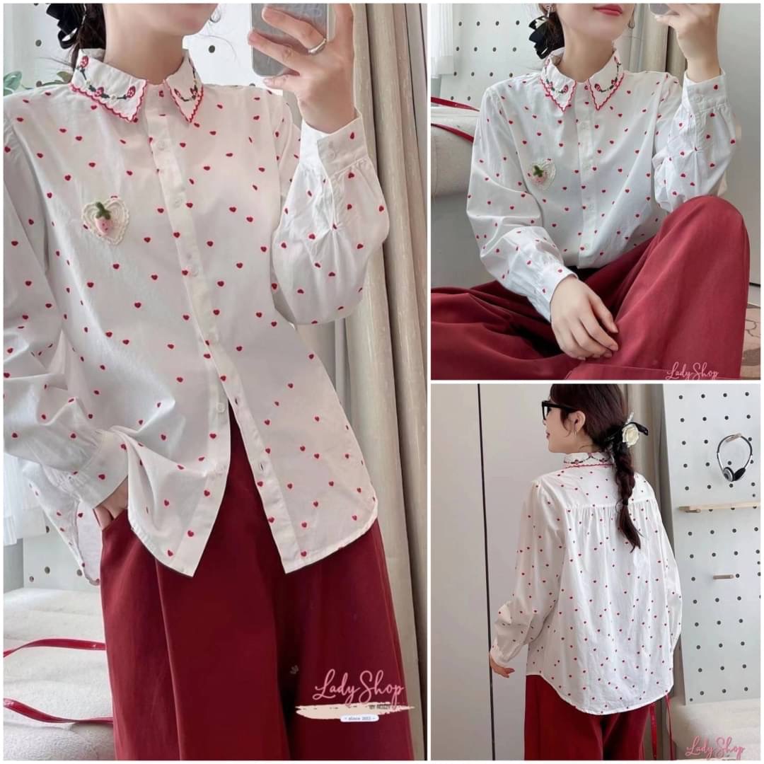 เสื้อญี่ปุ่นงานแท้นำเข้า ดีเทลงานปักหัวใจ น่ารัก แบบสวยสไตล์ญี่ปุ่น งานทรงฟรีไซส์ ใส่ได้ตลอด : สินค้าคุณภาพ (พร้อมส่ง)