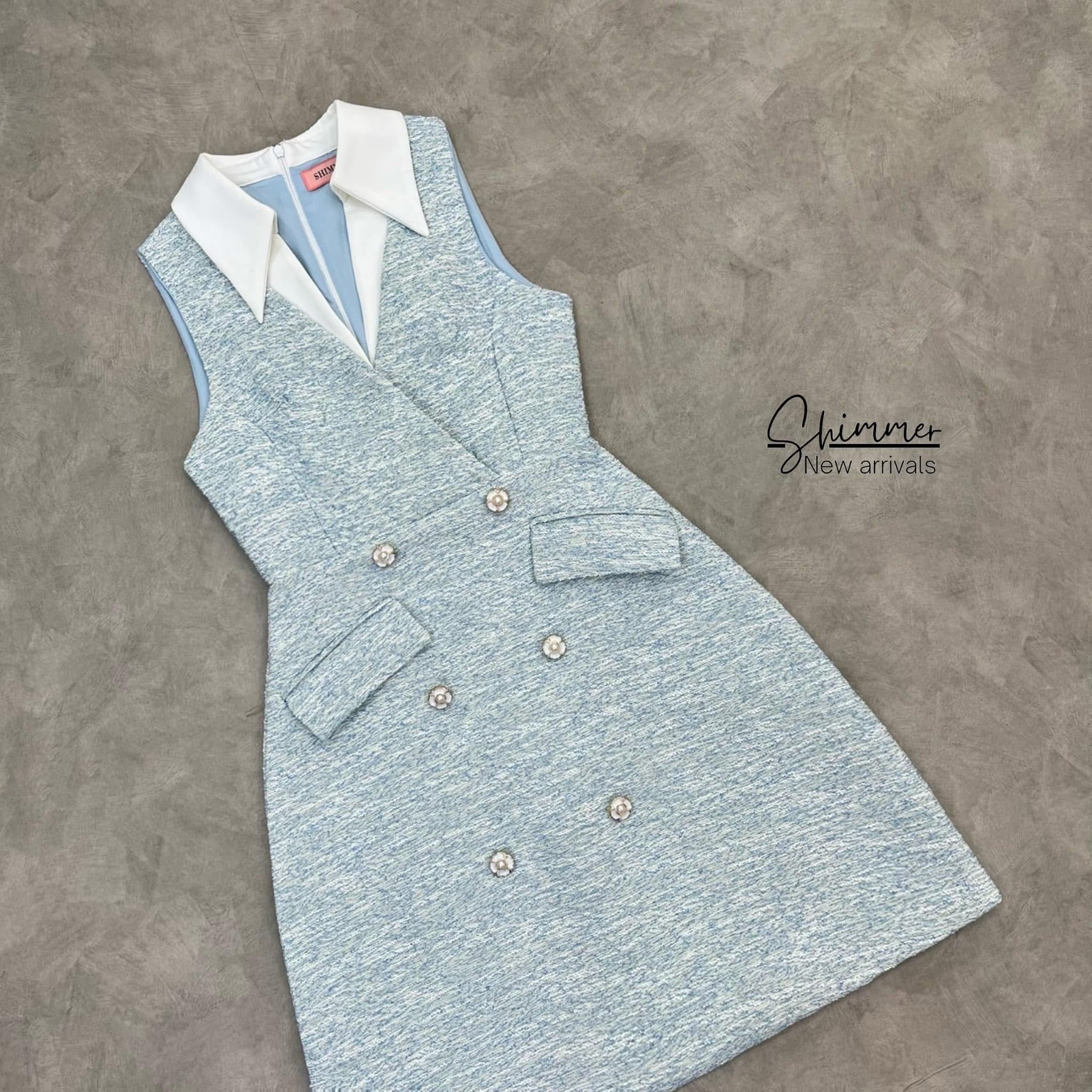 มินิเดรสทวีตปกเชิ้ต ดีไซน์สวยน่ารัก ให้ลุคสาวออฟฟิศสายแฟชั่น ใส่สบาย : สินค้าคุณภาพ (พร้อมส่ง)