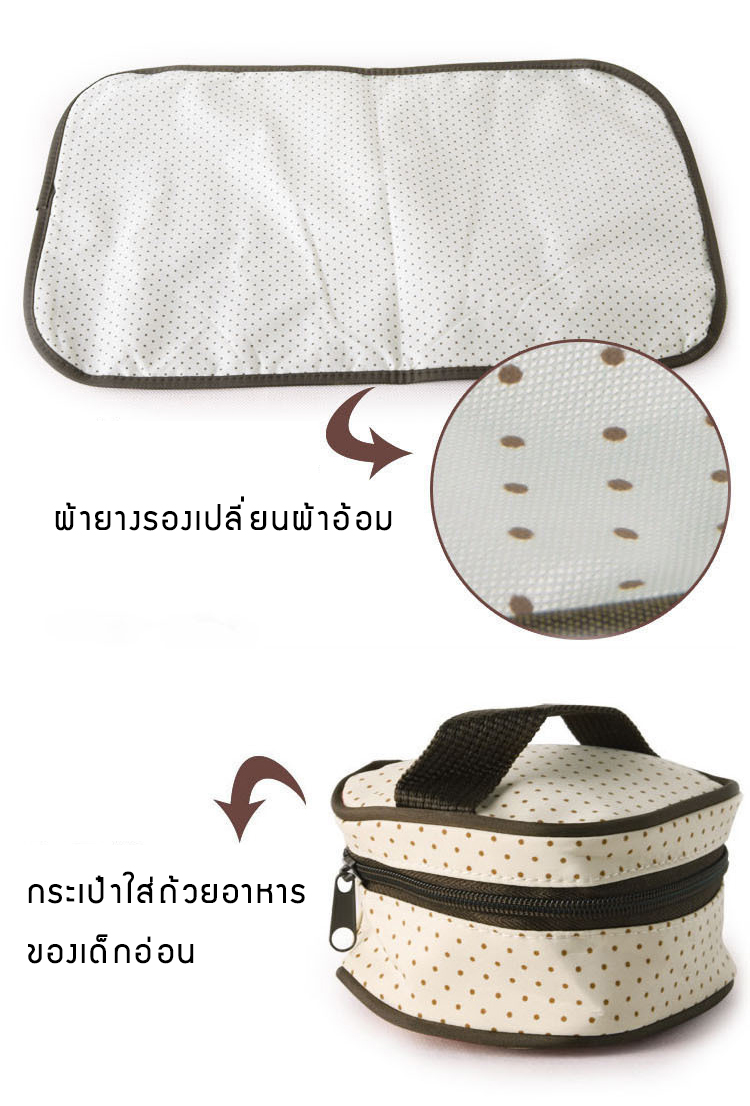 กระเป๋าเด็กอ่อน กระเป๋าคุณแม่ ใส่สัมภาระลูก Set 4 ชิ้น ผ้านุ่มลื่นกันน้ำ ลายจุดน่ารัก อย่างดี