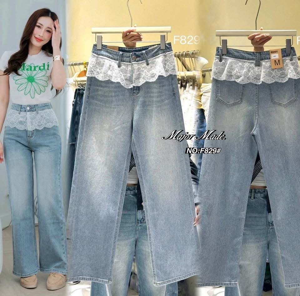 กางเกงยีนส์ขากระบอก ทรงใหม่ เอวสูง บอกเลยรุ่นนี้เนื้อผ้ายีนส์ยืดอย่างดี ผ้านิ่มมากกกค่ะ ฟอกสีสวย ใส่สบายมว๊ากก ดีเทลแต่งลูกไม้ระบายช่วงเอว งานสวยเก๋มากกก ใส่สบาย : สินค้าคุณภาพ (พร้อมส่ง)