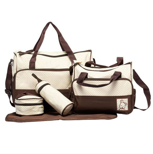 กระเป๋าเด็กอ่อน กระเป๋าคุณแม่ ใส่สัมภาระลูก Set 4 ชิ้น ผ้านุ่มลื่นกันน้ำ ลายจุดน่ารัก อย่างดี