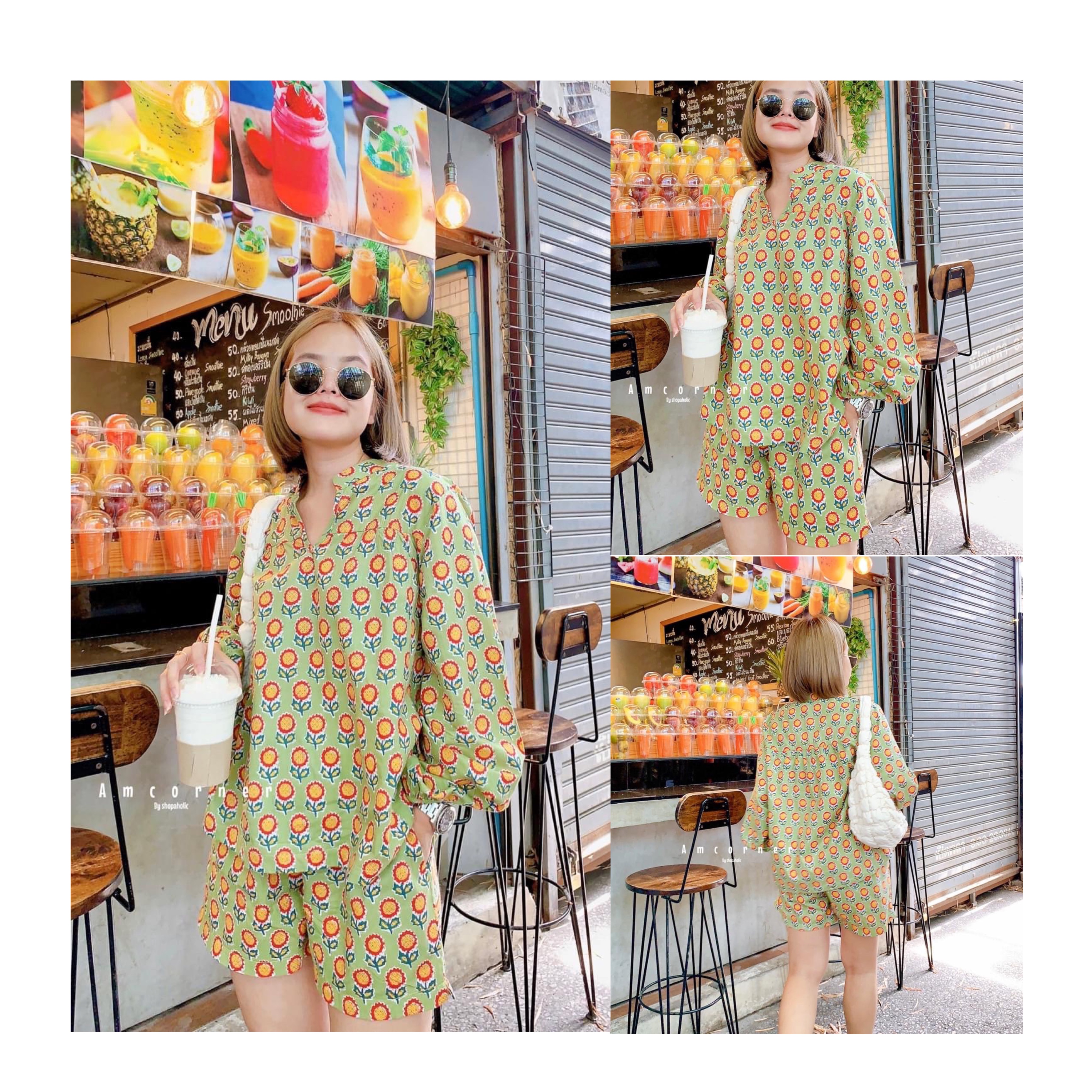 Boho set เสื้อ+กางเกงขาสั้น ผ้าcottonอินเดีย เนื้อดี เนื้อนิ่ม ใส่สบาย สินค้าคุณภาพ (พร้อมส่ง)