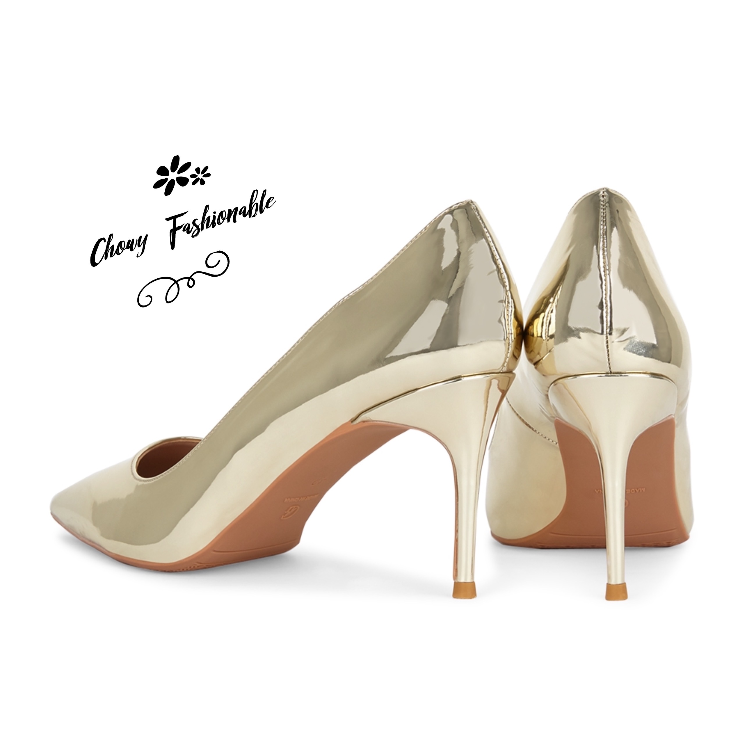 รองเท้าไซส์ใหญ่ 32-46 Gold Metallic Pointed Heel ทรงหัวแหลม สีทอง KR0791GO