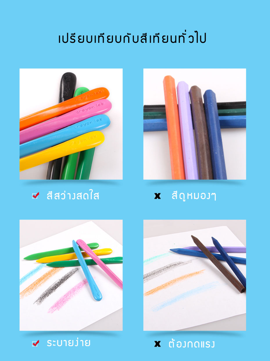 สีเด็กแท่งสามเหลี่ยม △ จับถนัดมือ ปลอดสารพิษ Crayonlab เซ็ต 12 สี