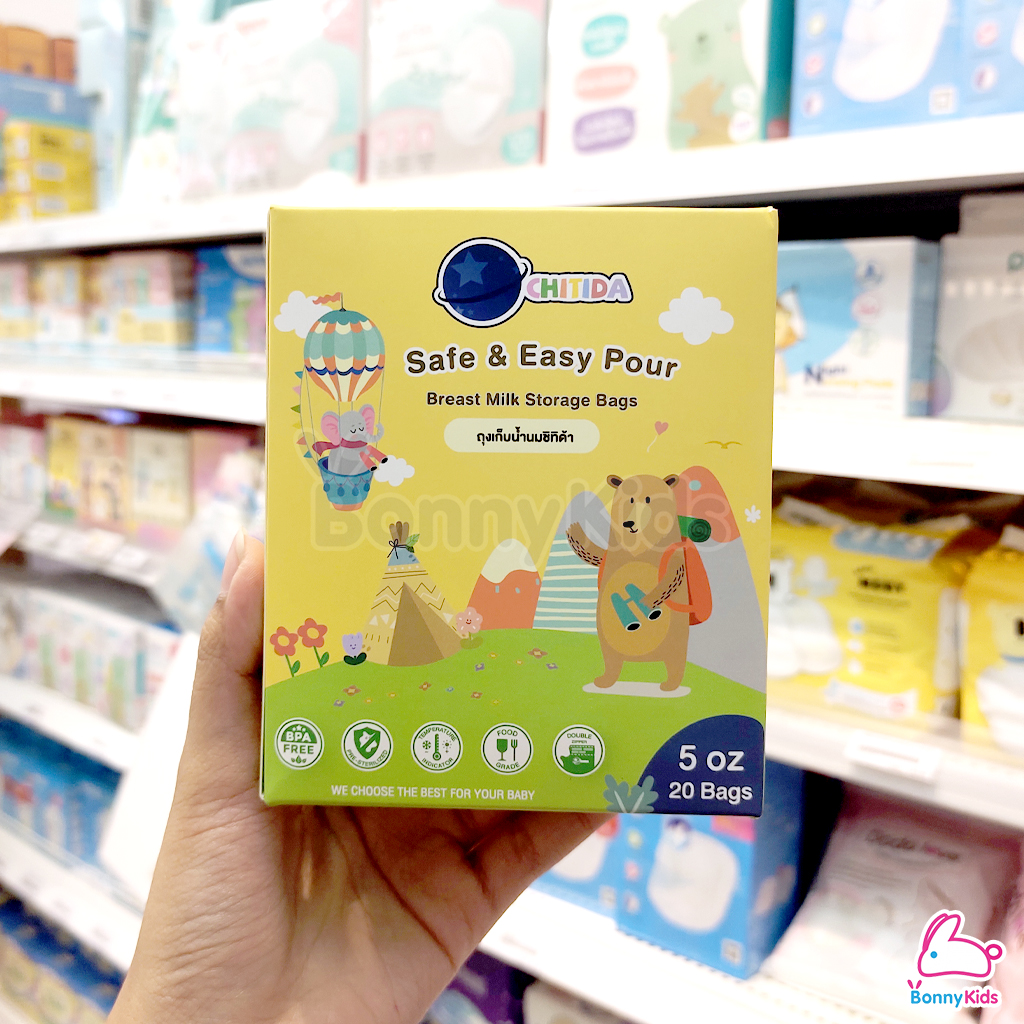 CHITIDA (ชิทิด้า) Mom’s Favorite Design ถุงเก็บน้ำนม ซิปล็อค 2 ชั้น ลดกลิ่นเหม็นหืน (1กล่อง/20ถุง)