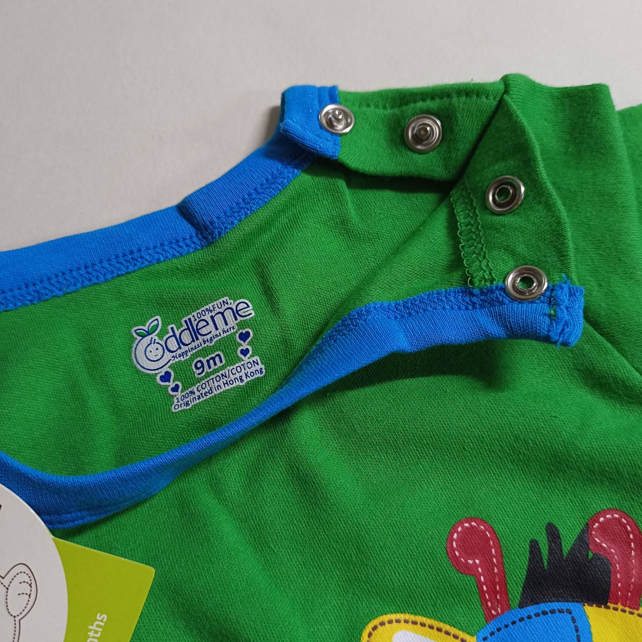 ชุดจั๊มสูทเด็ก แบรนด์แท้ Cuddle me เนื้อผ้าดีมาก ลายยีราฟ สีเขียวสลับฟ้าเข้มสดใส