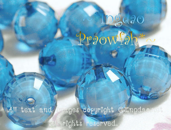 AW5005-bl10 ลูกปัดทรงกลมตัดเหลี่ยม สอดใส้ลูกปัดกลมขาว ขนาด 10 มิล. สีฟ้า (10 กรัม/20 ชิ้น)