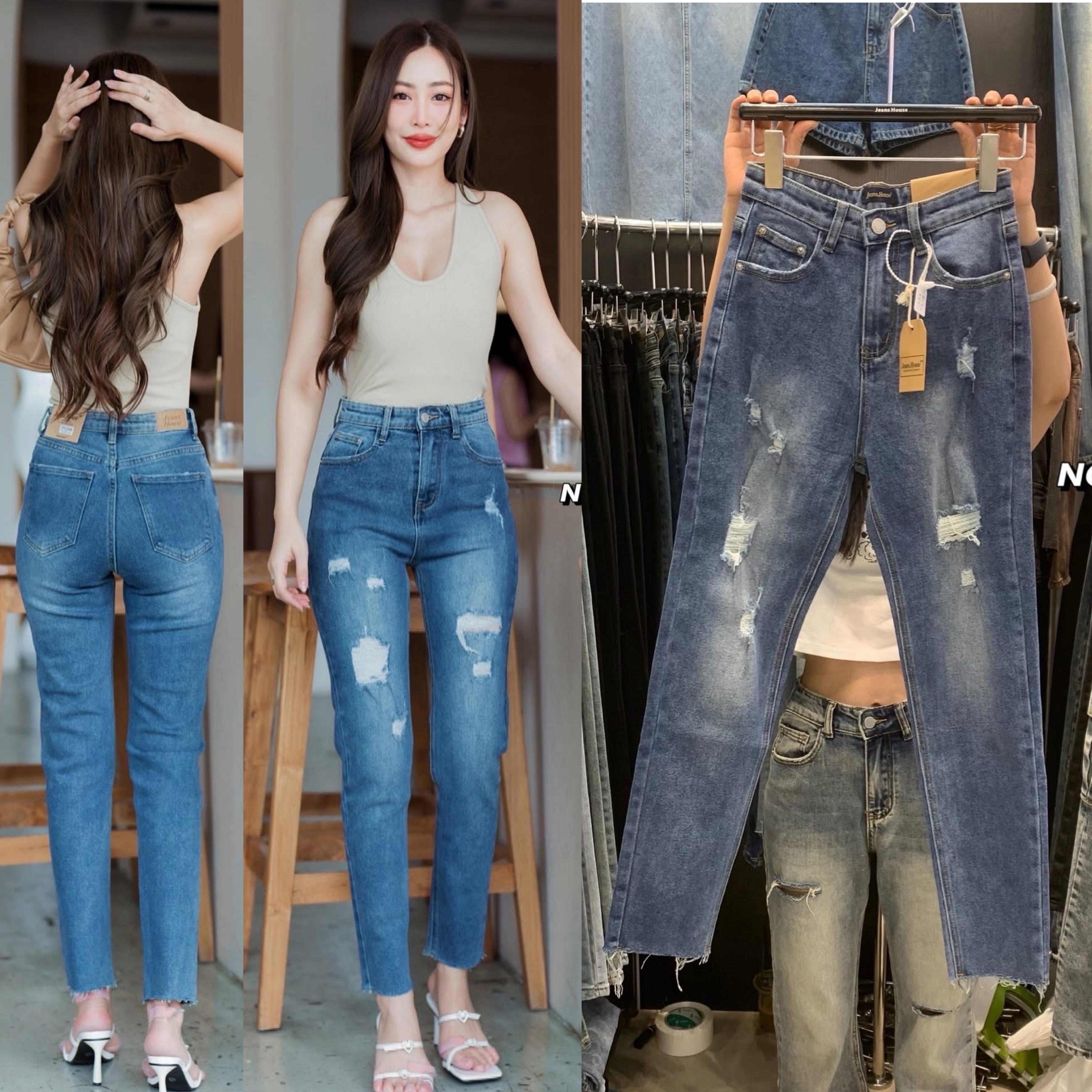 กางเกงยีนส์ทรงบอยแต่เป็นผ้ายีนส์ยืดนะค่า ไม่รัดรูป รุ่นนี้ผ้ายีนส์เนื้อหนา นิ่มสุดๆ ทำขาดสวยเก๋ ใส่ออกมาได้ลุคเซอได้ใจมากๆ ใส่สบาย : สินค้าคุณภาพ (พร้อมส่ง)