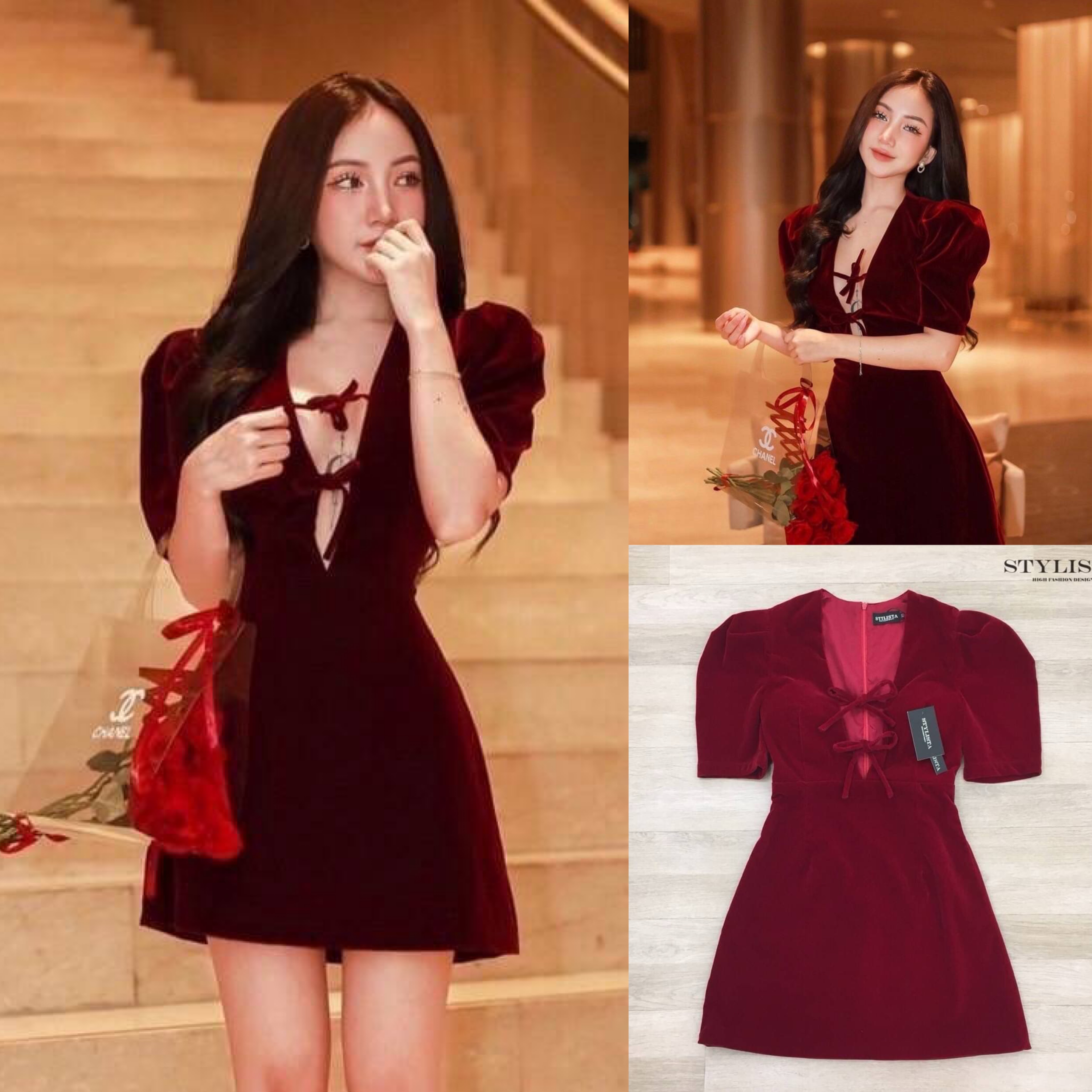 เดรสกำมะหยี่ เปิดอก ใส่สวยเรียบหรูดูดีมาก แพลตเทินดีงาม ใส่สวยเปะสุดๆ ใส่สบาย สินค้าคุณภาพ (พร้อมส่ง)