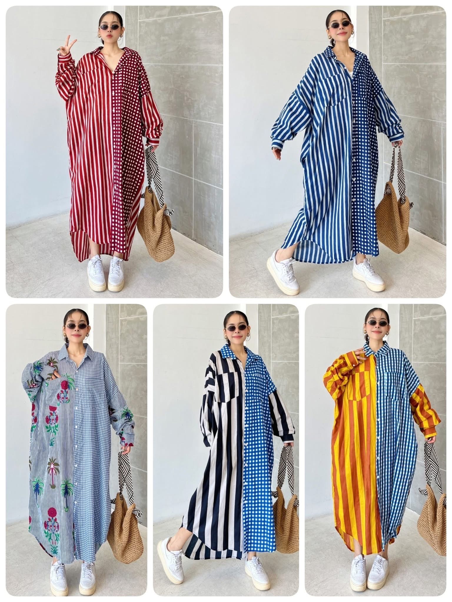 เดรสเชิ้ตผ้าคอทตอลอินเดียพิทพ์ลาย ดีไซน์เก๋ ทรงOversize กระดุมผ่าหน้า มีกระเป๋าอก(2ข้าง) หน้าสั้น~หลังยาว มีกระเป๋าล้วง ใส่สบาย : สินค้าคุณภาพ (พร้อมส่ง)