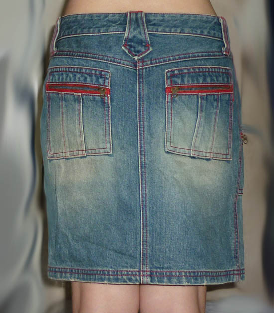 #2กระโปรงยีนส์ฟอกแต่งแดง แบรนด์ห้าง 31-35-15.5