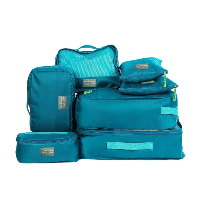 Travel Season กระเป๋าจัดระเบียบเดินทาง 7 ใบ จัดกระเป๋าเดินทาง ท่องเที่ยว ใส่เสื้อผ้า ชุดชั้นใน อุปกรณ์ห้องน้ำ กางเกงใน รองเท้า ถุงเท้า เครื่องสำอาง อุปกรณ์ไอที (Green)