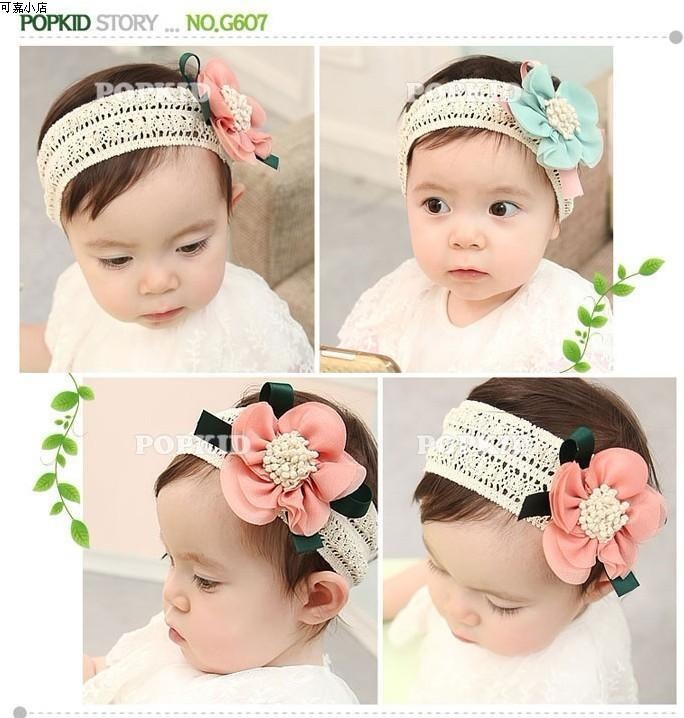 ผ้าคาดผมเด็กอ่อน ดอกไม้ริบบิ้นเก๋ด้วยผ้าคาดลายโครเชต์