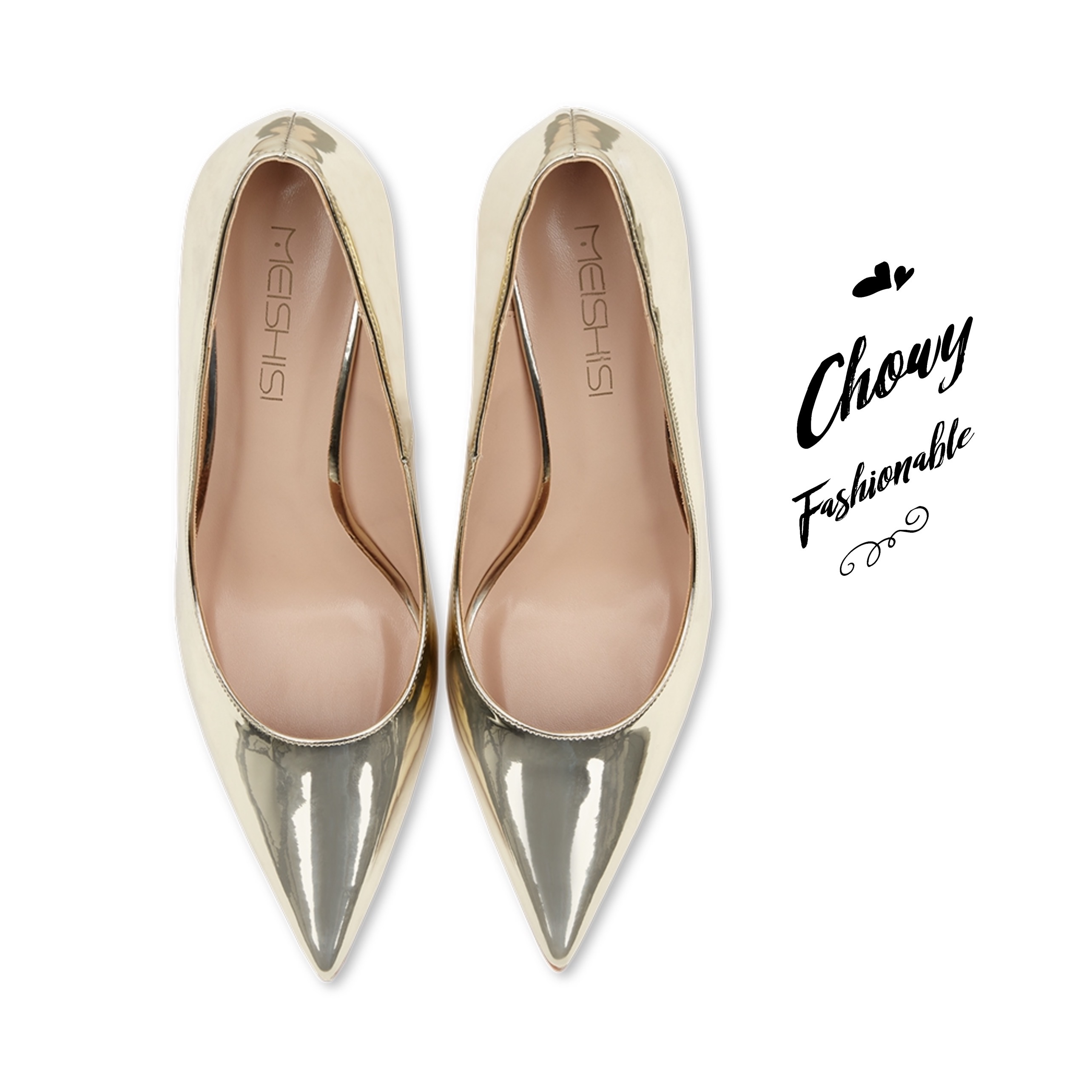 รองเท้าไซส์ใหญ่ 32-46 Gold Metallic Pointed Heel ทรงหัวแหลม สีทอง KR0791GO