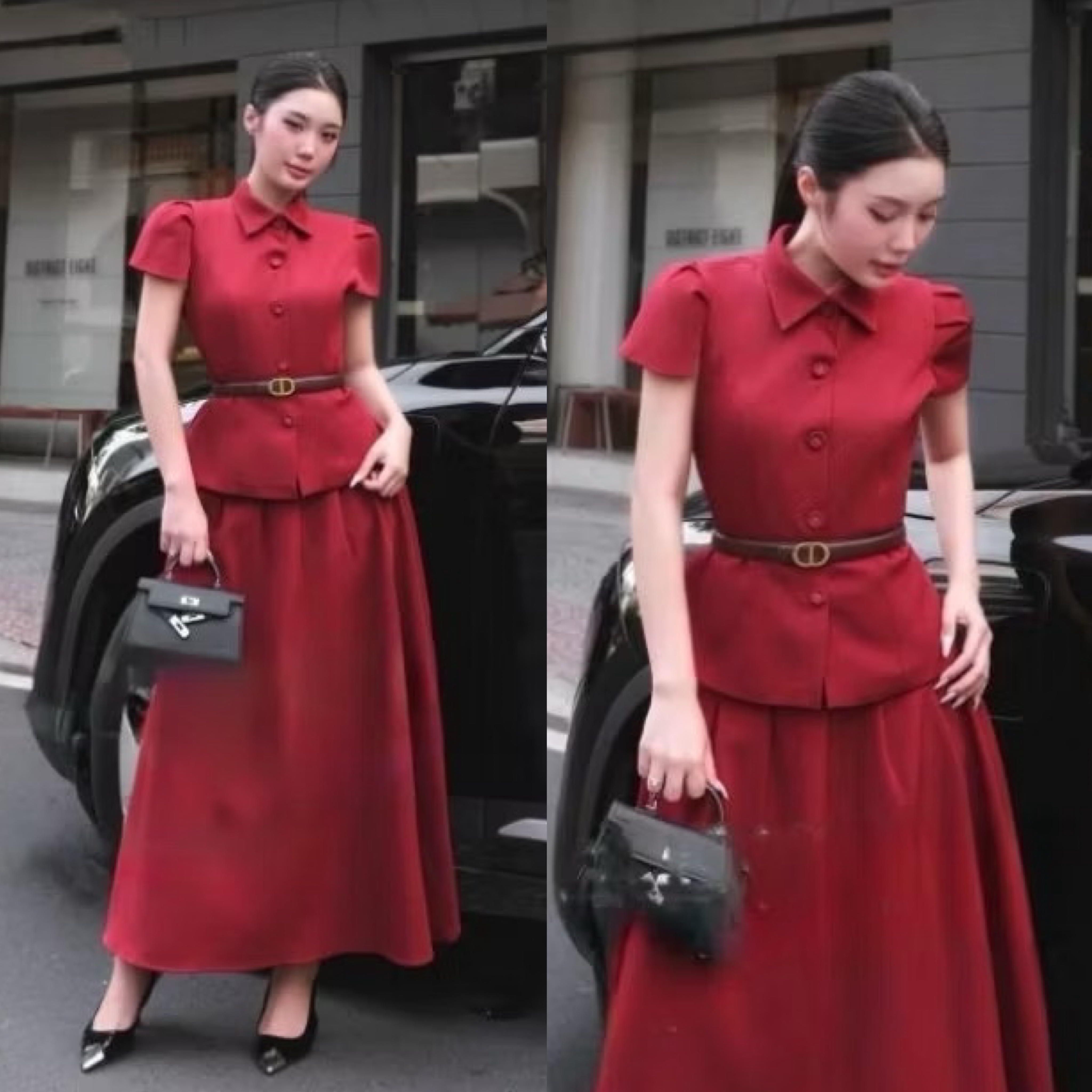 Set 2 ชิ้นเสื้อดีไซน์คอปกแขนสั้น ด้านหน้ามีกระดุมเรียงยาวใช้งานได้จริง ทรงสวย มาคู่กับเข็มขัดสีดำหัวทองใส่ปรับเข้ารูปให้ทรงสวย และมาพร้อมกับกระโปรงยาวจับจีบใหญ่พริ้วรอบตัว มีซิปข้าง ใส่สบาย : สินค้าคุณภาพ (พร้อมส่ง)