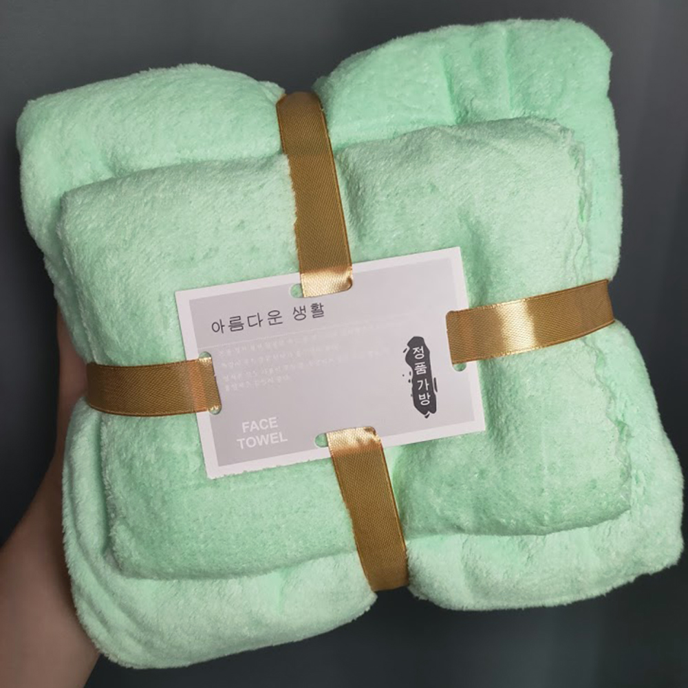 ผ้าขนหนูอาบน้ำ Set ผ้าเช็ดตัวใหญ่+ผ้าเช็ดผม แบรนด์เกาหลี เนื้อนุ่มสุดๆ เช็ดตัวเด็กทารกจนถึงผู้ใหญ่ บรรจุในถุงผ้าแก้ว