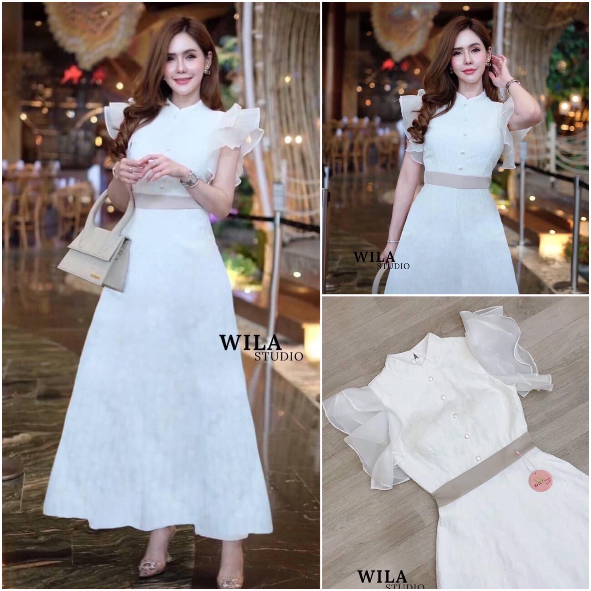 เดรสยาวงานฉลุลูกไม้ทั้งชุด งานละเอียด สวยทรงคอปีนแต่งกระดุม มุขที่อกด้านหน้า เสริมทรงที่อกสวยๆ สินค้าคุณภาพ (พร้อมส่ง)