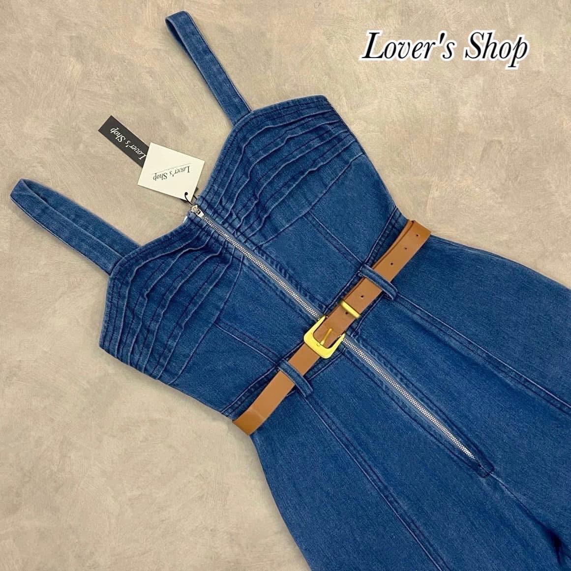 จั้มสูทยีนส์ขายาว มาพร้อมเข็มขัดหนัง ใส่สบาย : สินค้าคุณภาพ (พร้อมส่ง)