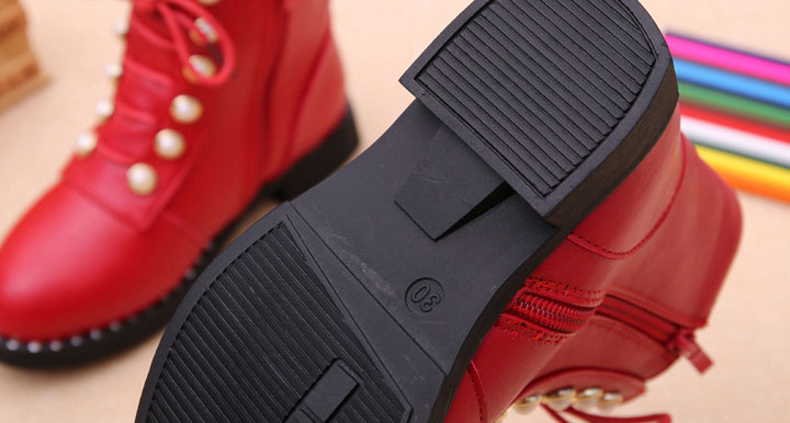 รองเท้าบู๊ทเด็ก สีแดง/สีดำ ลายดาวสวยเท่ มีซิปข้าง Size 27-38